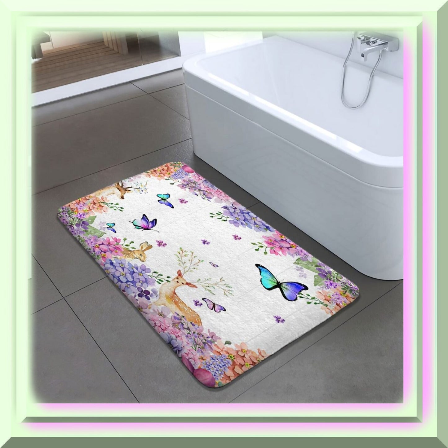 Lavender Flowers and Butterfly Bath Rug 17x29 in