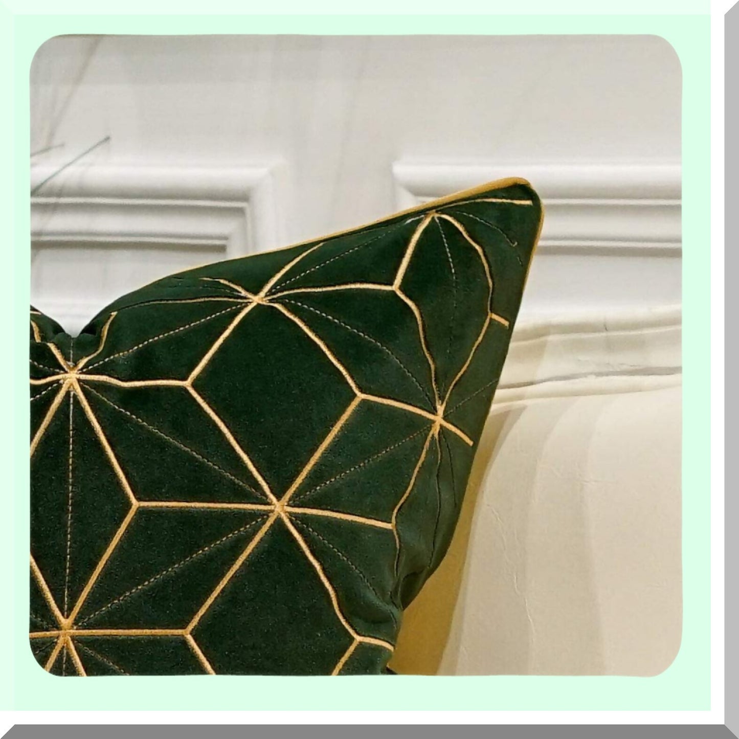 Luxury European Plaid Cushion Cover - Green Gold Throw Pillow for Living Room, Bedroom, Car - Decorative 18x18 Inches Couch Pillow Case
