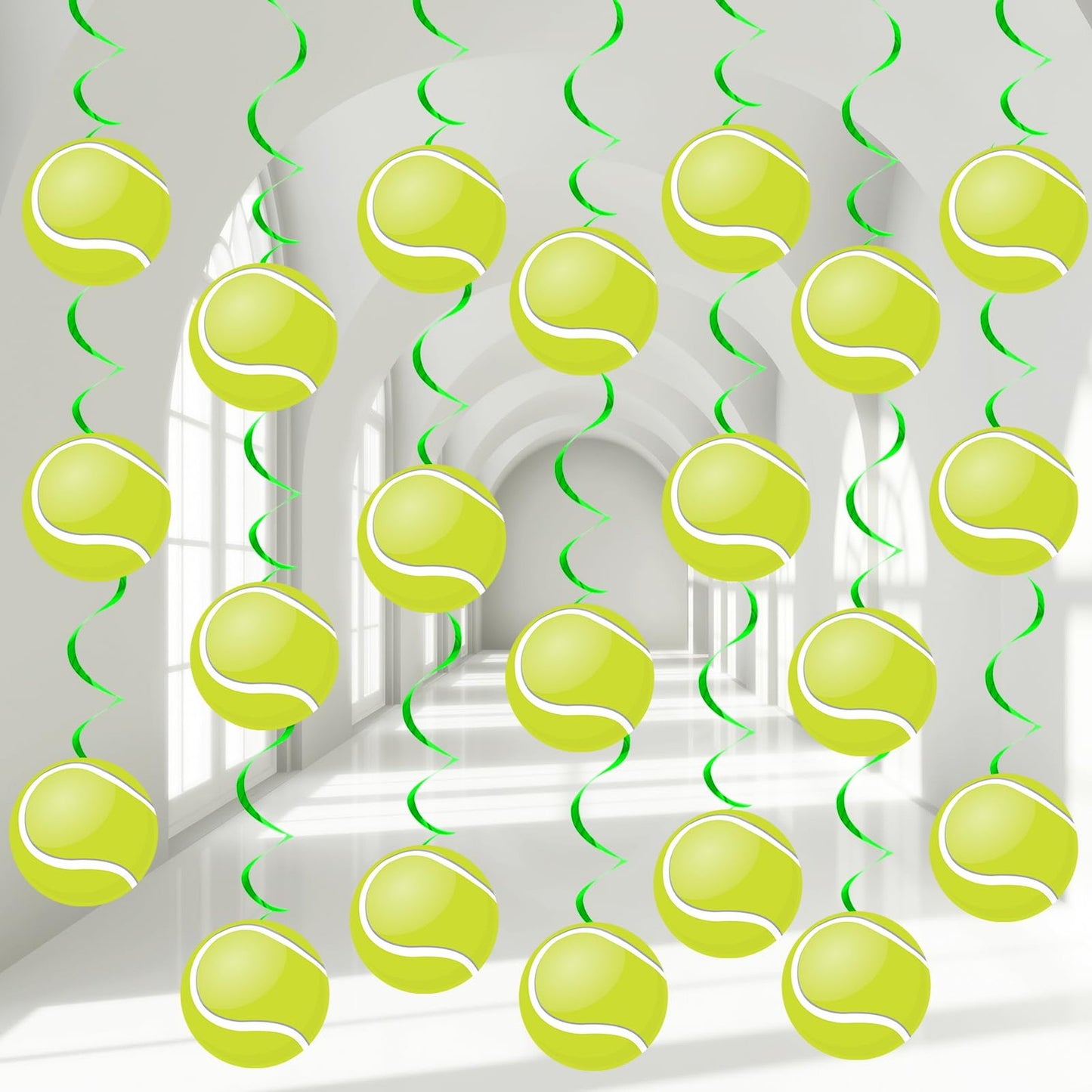 Tennis Swirl Decorations Set - 60pcs Tennis Ball Ceiling Hanging Swirls & Cutouts for Sports Birthday Baby Shower Party - Indoor Office Home Decor