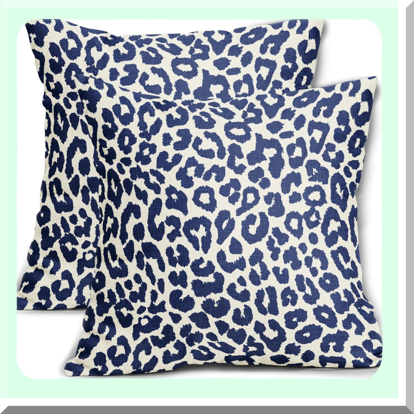 Navy Blue Animal Print Pillow Covers - Set of 2 Chinoiserie Decorative Throw Pillows - Farmhouse Linen Cushion Case for Sofa Couch Bed - Outdoor Pillowcase