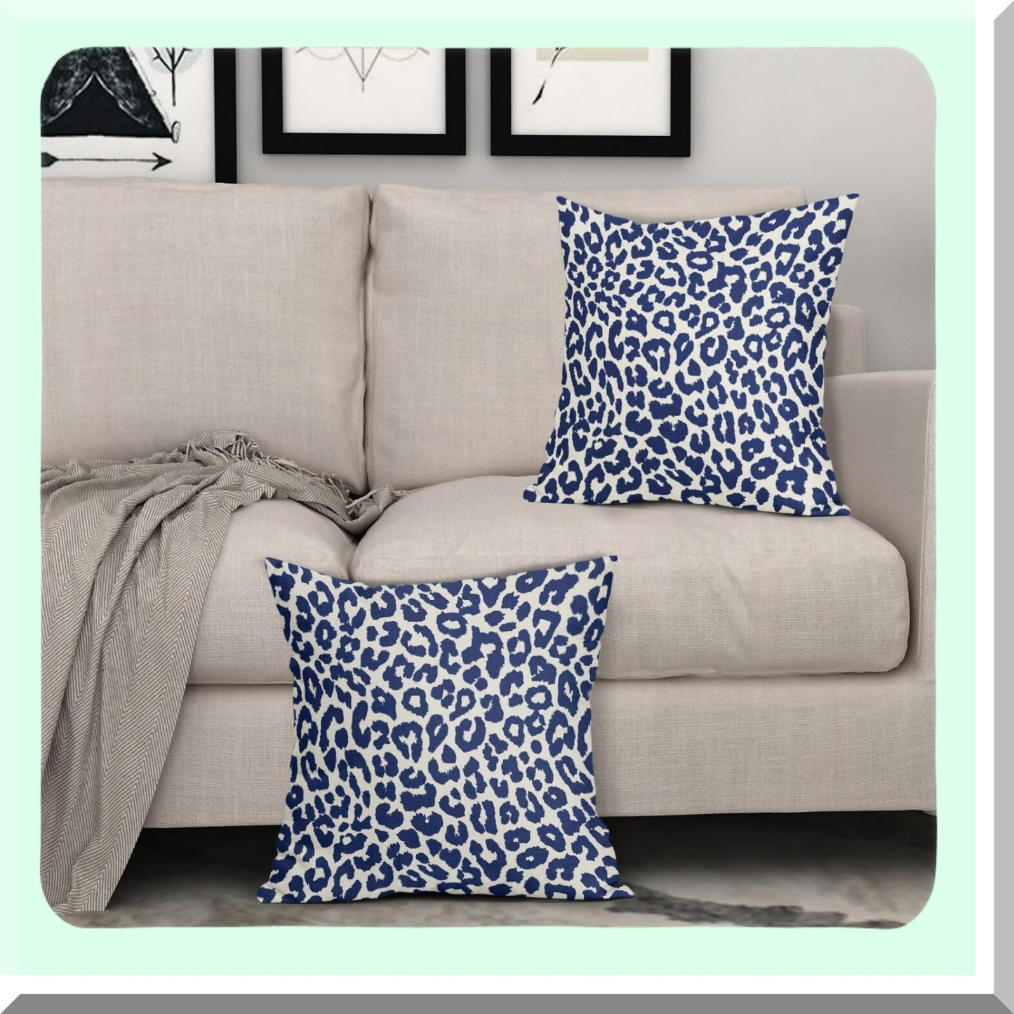 Navy Blue Animal Print Pillow Covers - Set of 2 Chinoiserie Decorative Throw Pillows - Farmhouse Linen Cushion Case for Sofa Couch Bed - Outdoor Pillowcase