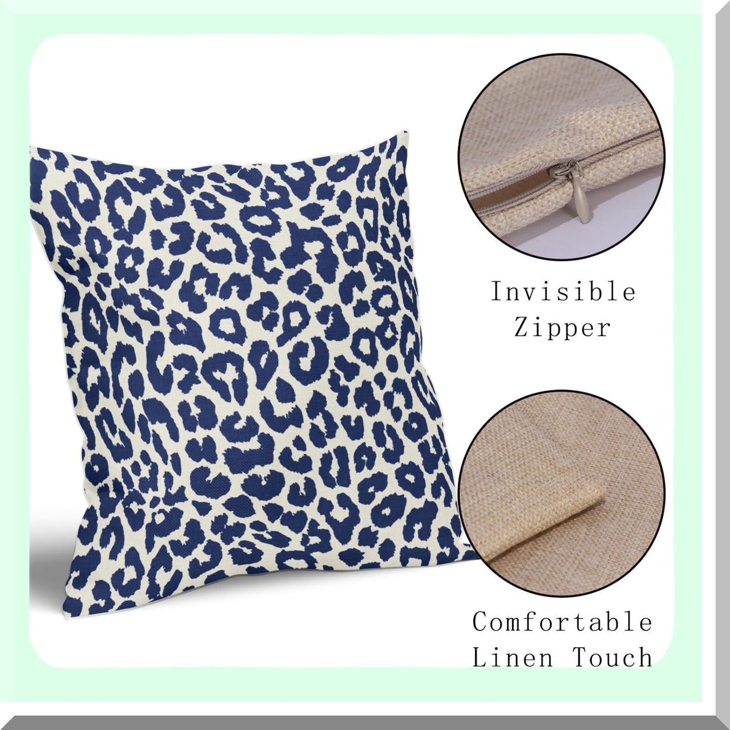 Navy Blue Animal Print Pillow Covers - Set of 2 Chinoiserie Decorative Throw Pillows - Farmhouse Linen Cushion Case for Sofa Couch Bed - Outdoor Pillowcase