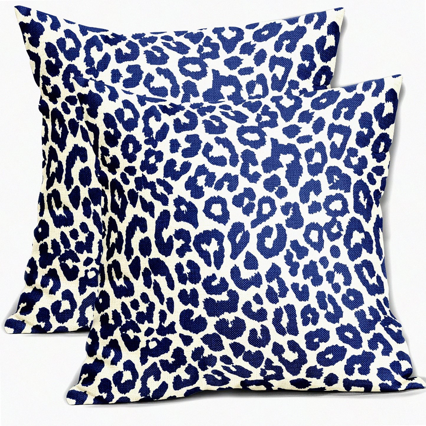 Navy Blue Animal Print Pillow Covers - Set of 2 Chinoiserie Decorative Throw Pillows - Farmhouse Linen Cushion Case for Sofa Couch Bed - Outdoor Pillowcase