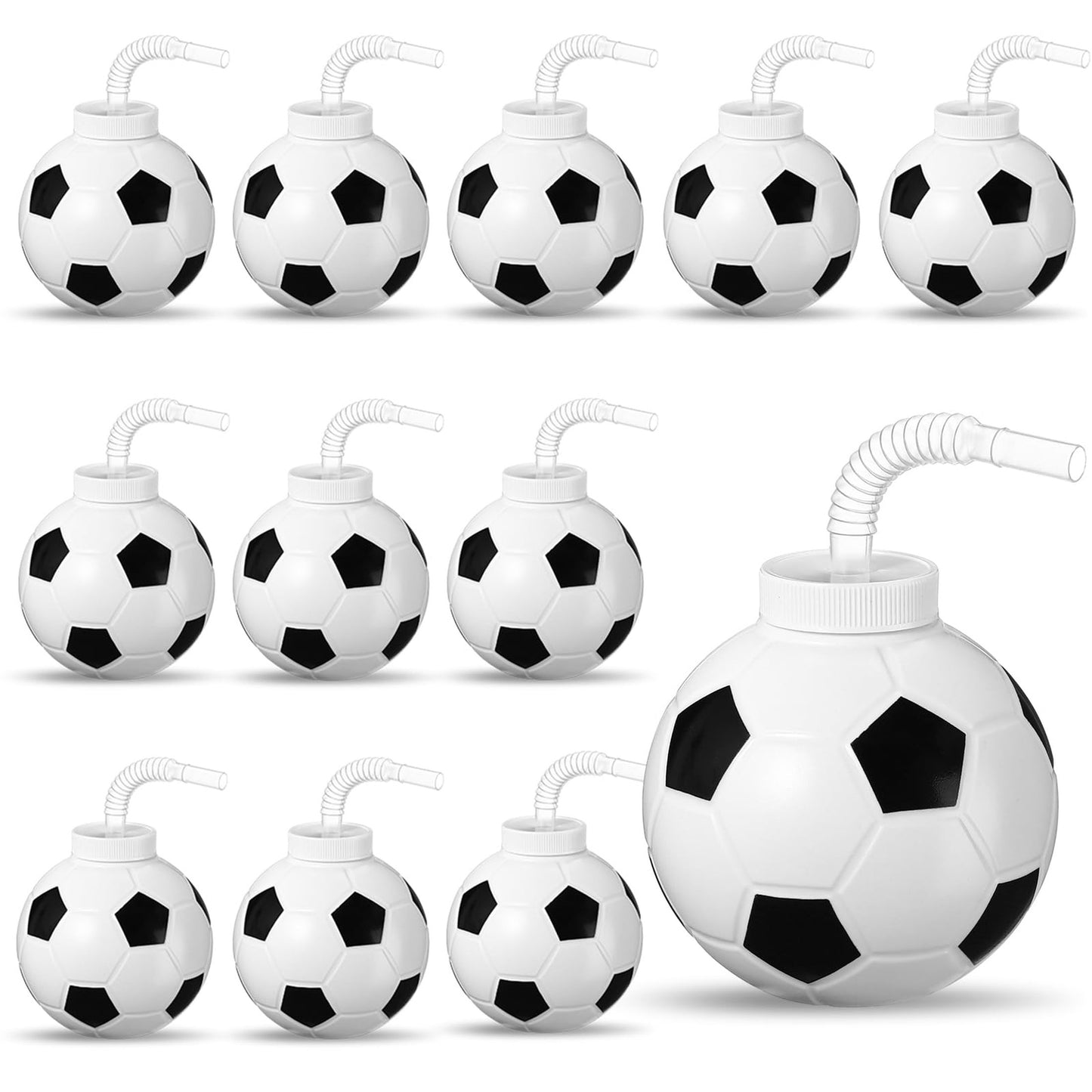 Sporty Ball Sipper Set - 12 Pack of 17 oz Plastic Cups with Straws and Lids for Kids Birthday Theme Party. Perfect for Soccer and Sport Parties!