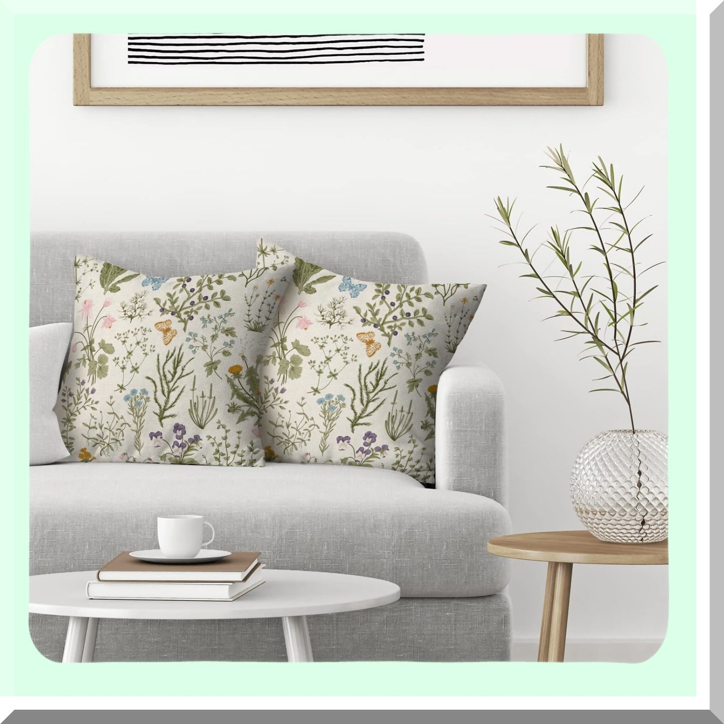 Wildflower Spring Sage Green Pillow Covers - Set of 2, 18x18 Inch Seasonal Floral Farmhouse Decor Cushion Cases for Sofa Bed Couch - Outdoor Decorative Square Linen