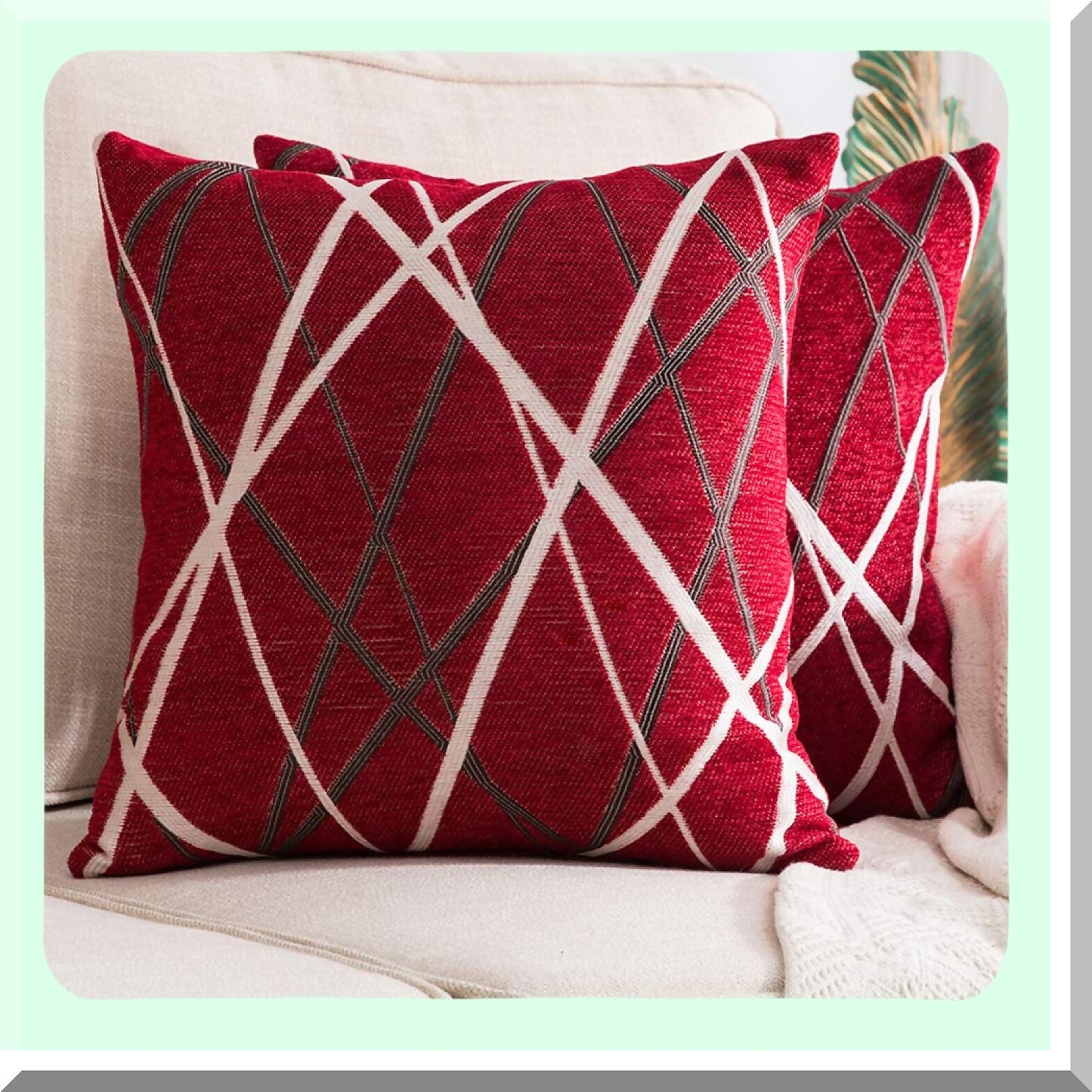 Chenille Cozy Red Square Pillow Covers - Set of 2 | Modern Textured Cushion Shams for Bedroom, Sofa, Car | Soft Woven Decorative Throw 18x18 Inch