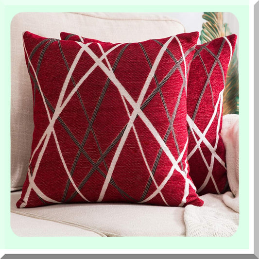 Chenille Cozy Red Square Pillow Covers - Set of 2 | Modern Textured Cushion Shams for Bedroom, Sofa, Car | Soft Woven Decorative Throw 18x18 Inch