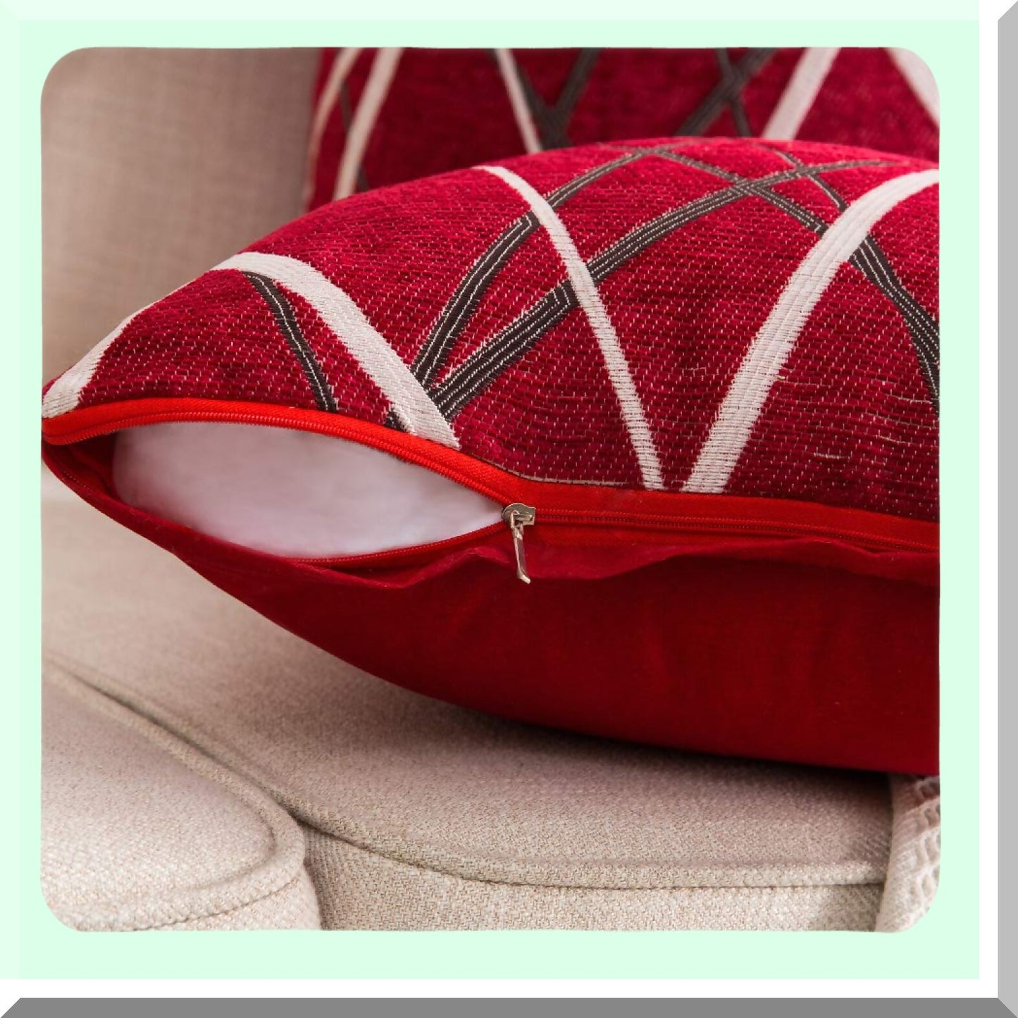 Chenille Cozy Red Square Pillow Covers - Set of 2 | Modern Textured Cushion Shams for Bedroom, Sofa, Car | Soft Woven Decorative Throw 18x18 Inch