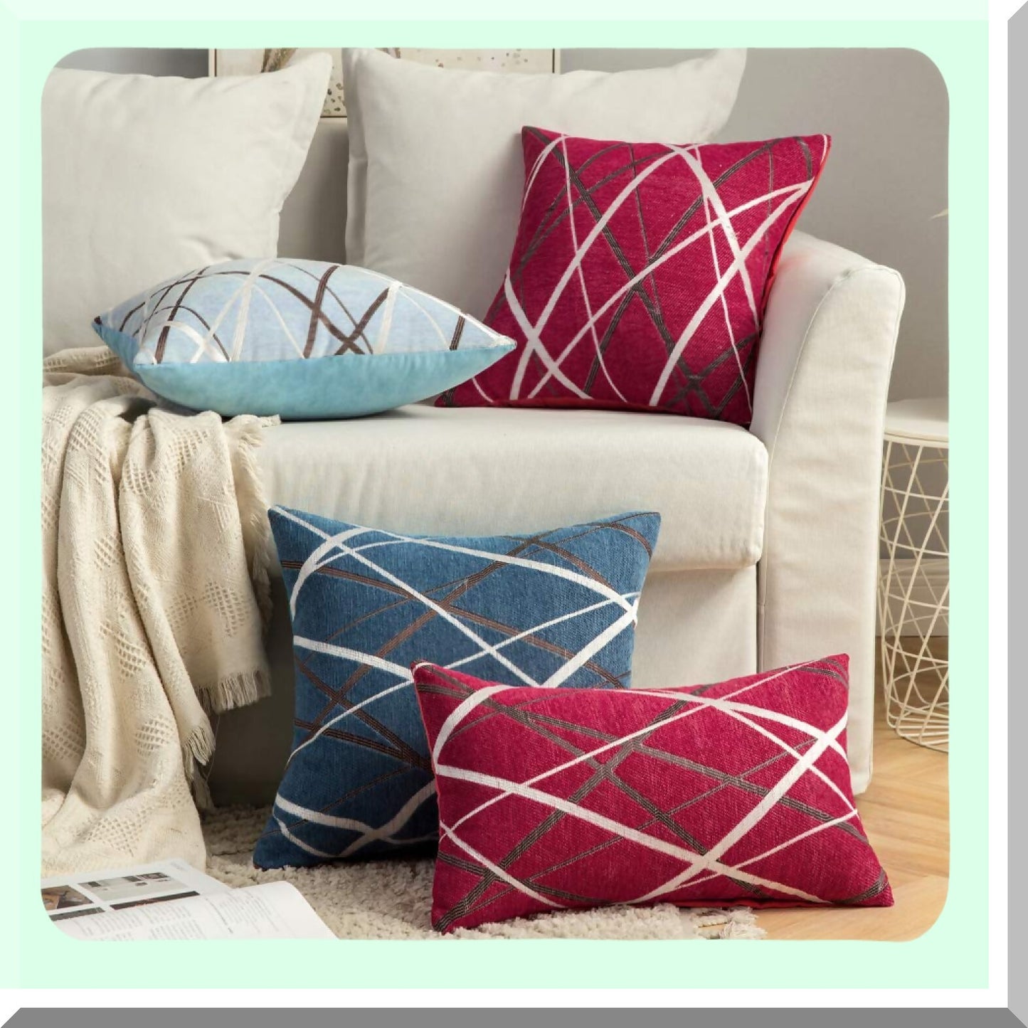 Chenille Cozy Red Square Pillow Covers - Set of 2 | Modern Textured Cushion Shams for Bedroom, Sofa, Car | Soft Woven Decorative Throw 18x18 Inch