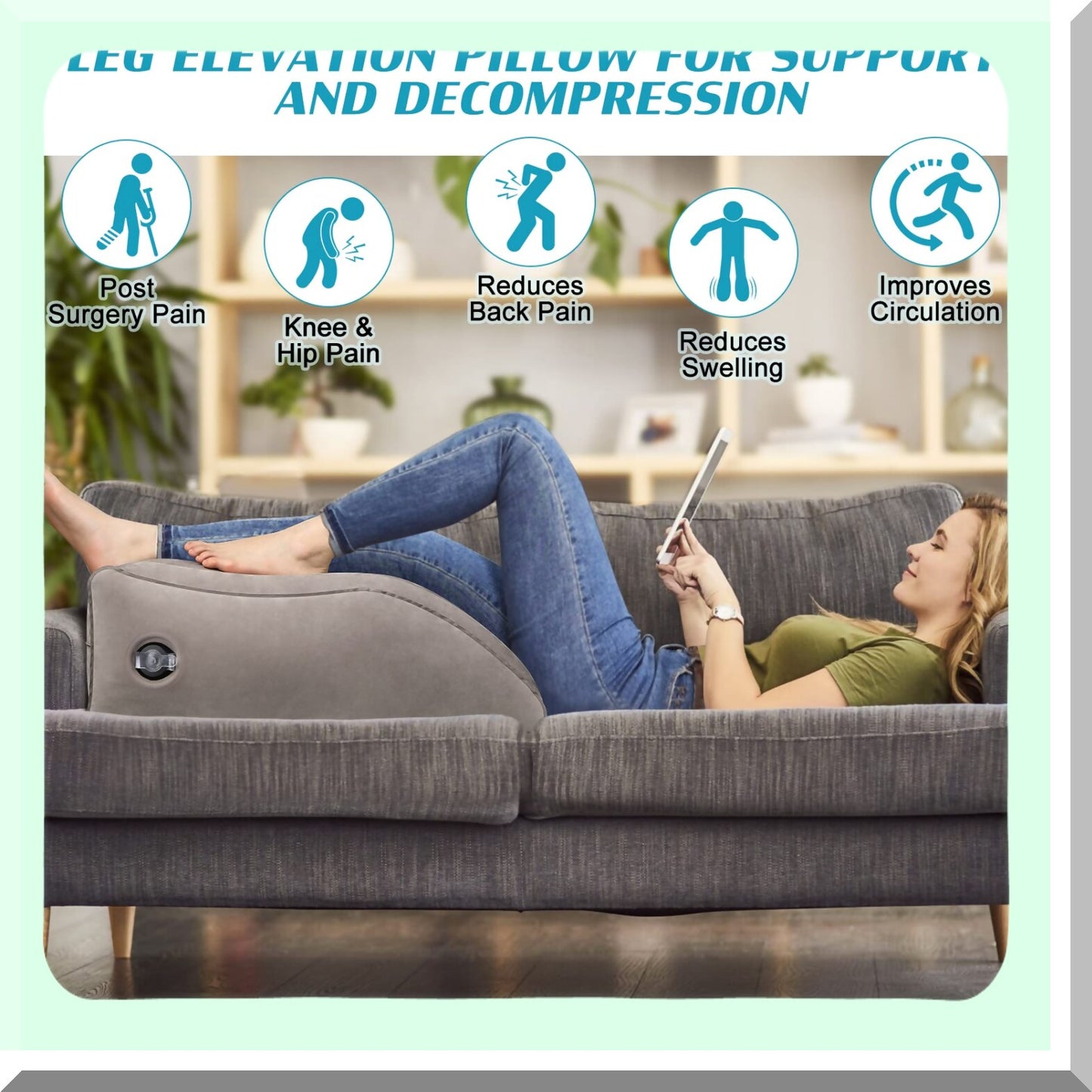 ElevateEase Leg Wedge Pillow - Inflatable Support for Swelling, Circulation, Back Pain Relief & Recovery - PVC Pillow for Surgery, Hip, Foot & Ankle