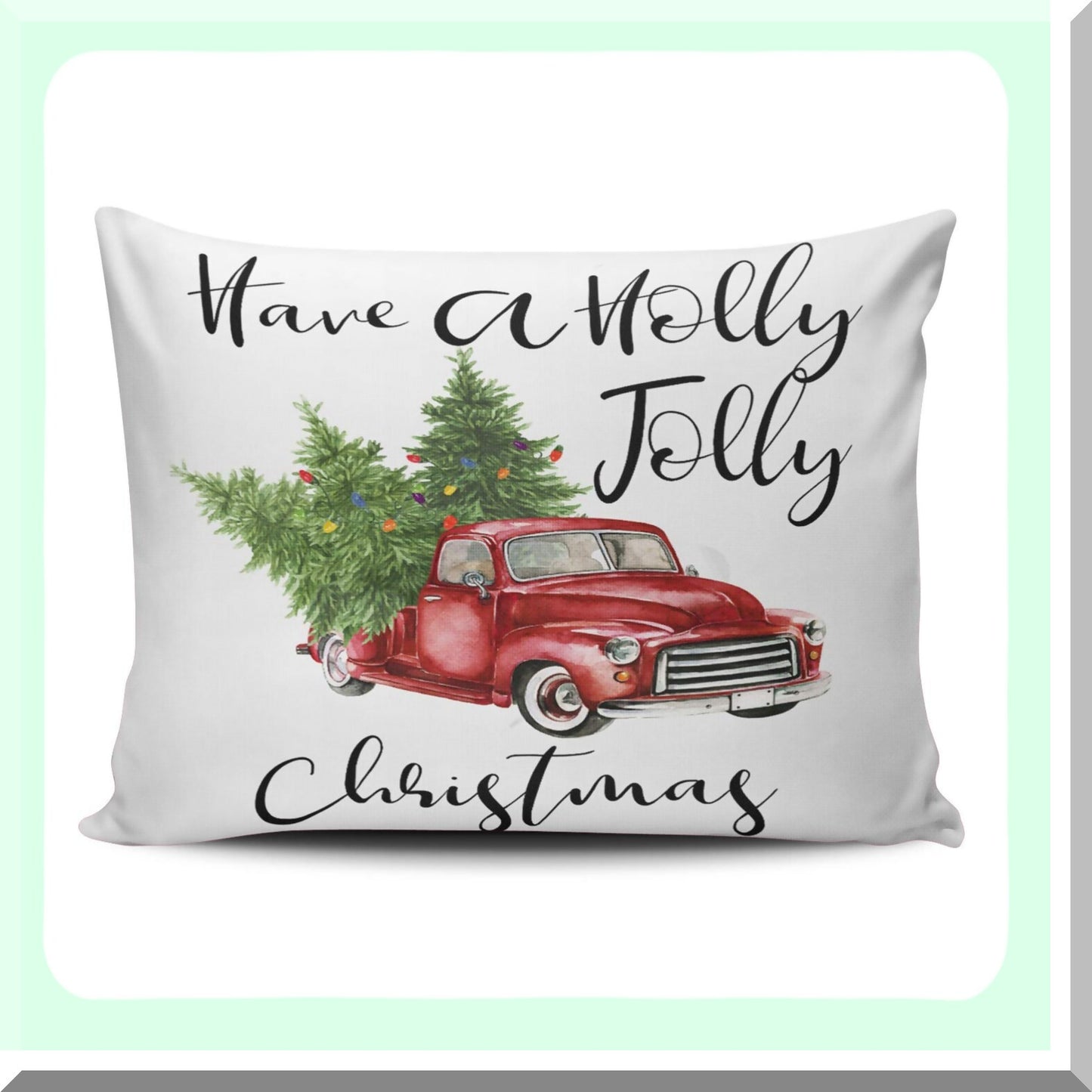 Holly Jolly Customizable Christmas Pillowcase - Red Green White Decorative Cushion Cover - 12x16 Inch Boudoir Throw Pillow - Hidden Zipper Design