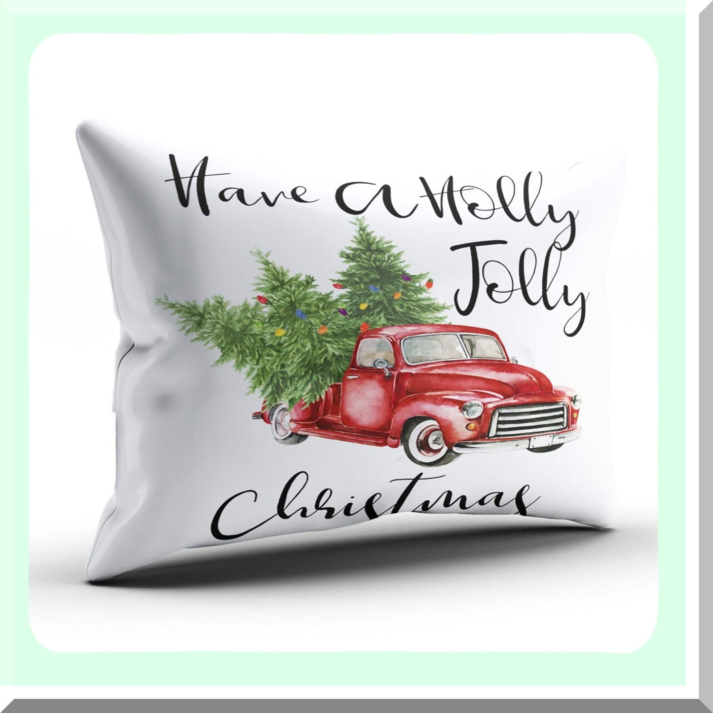 Holly Jolly Customizable Christmas Pillowcase - Red Green White Decorative Cushion Cover - 12x16 Inch Boudoir Throw Pillow - Hidden Zipper Design