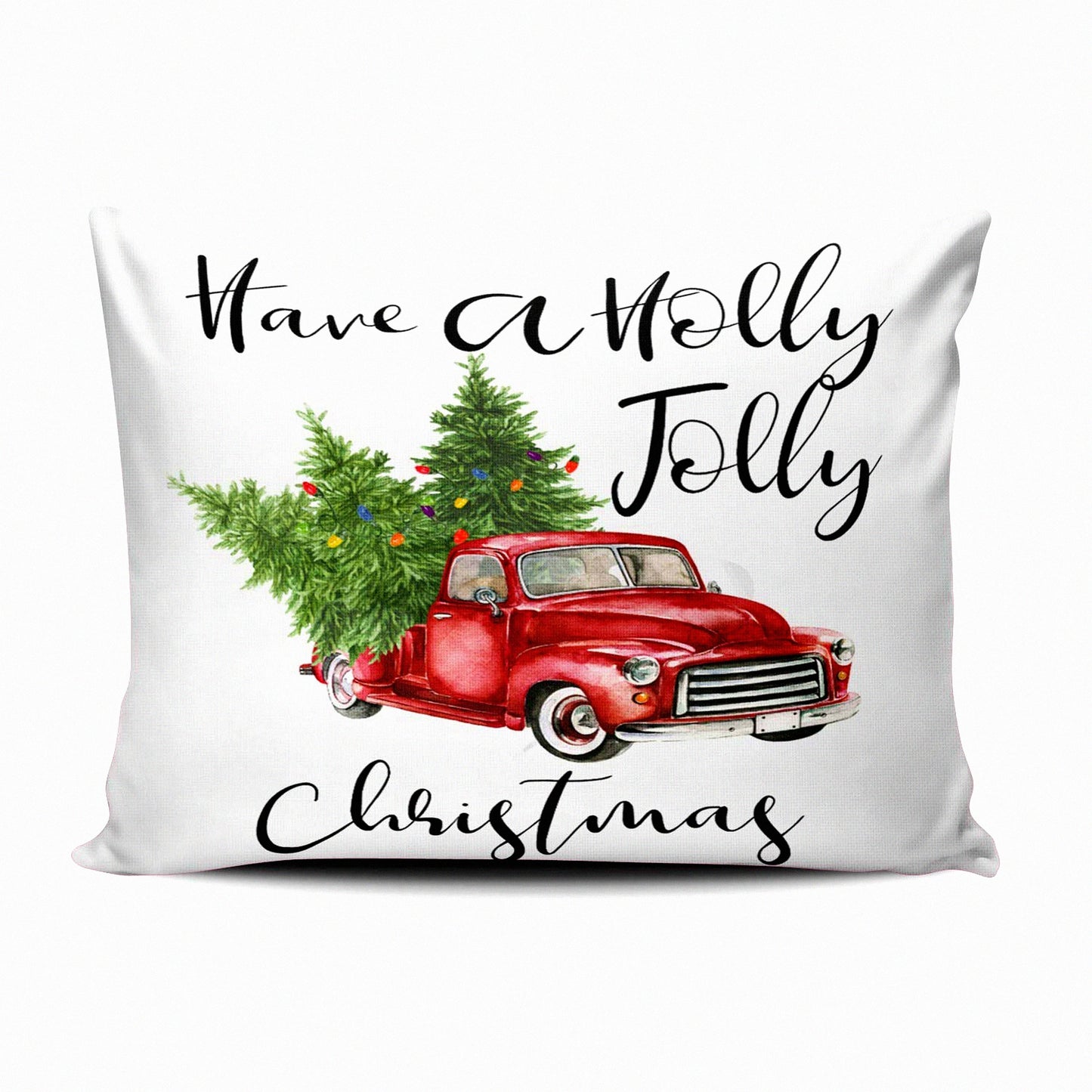 Holly Jolly Customizable Christmas Pillowcase - Red Green White Decorative Cushion Cover - 12x16 Inch Boudoir Throw Pillow - Hidden Zipper Design