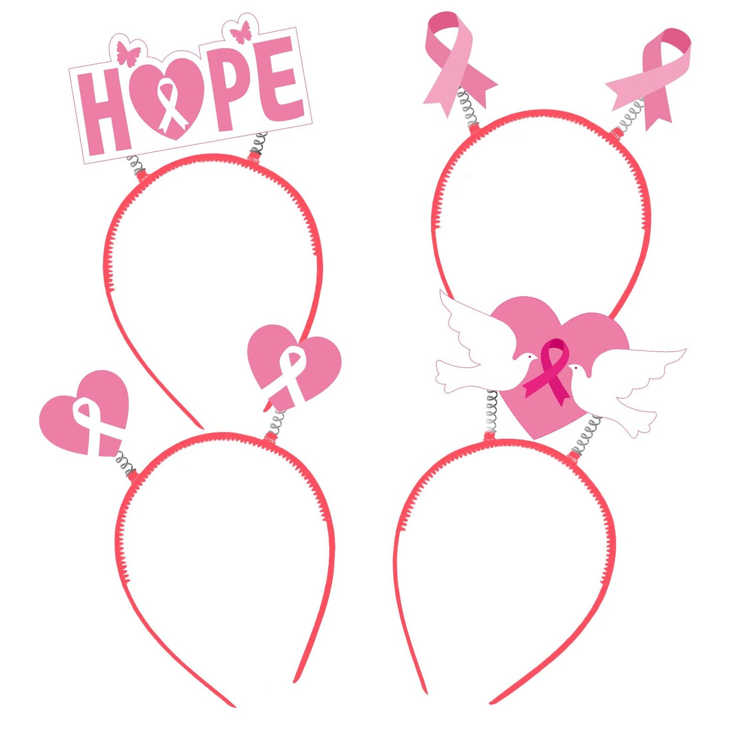 Pink Ribbon Hope Head Boppers - Breast Cancer Awareness Party Favors Set of 8 - Decorative Accessories for Fundraising Events and Celebrations