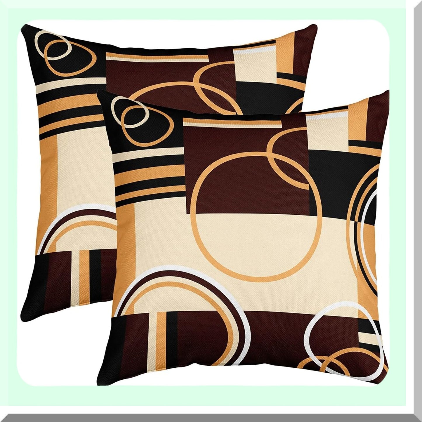 Geometric Swirls Lumbar Pillow Covers - Set of 2 Abstract Texture Cushion Cases for Modern Bedroom Decor - Brown Black Stripes Retro Circle Accent Pillows