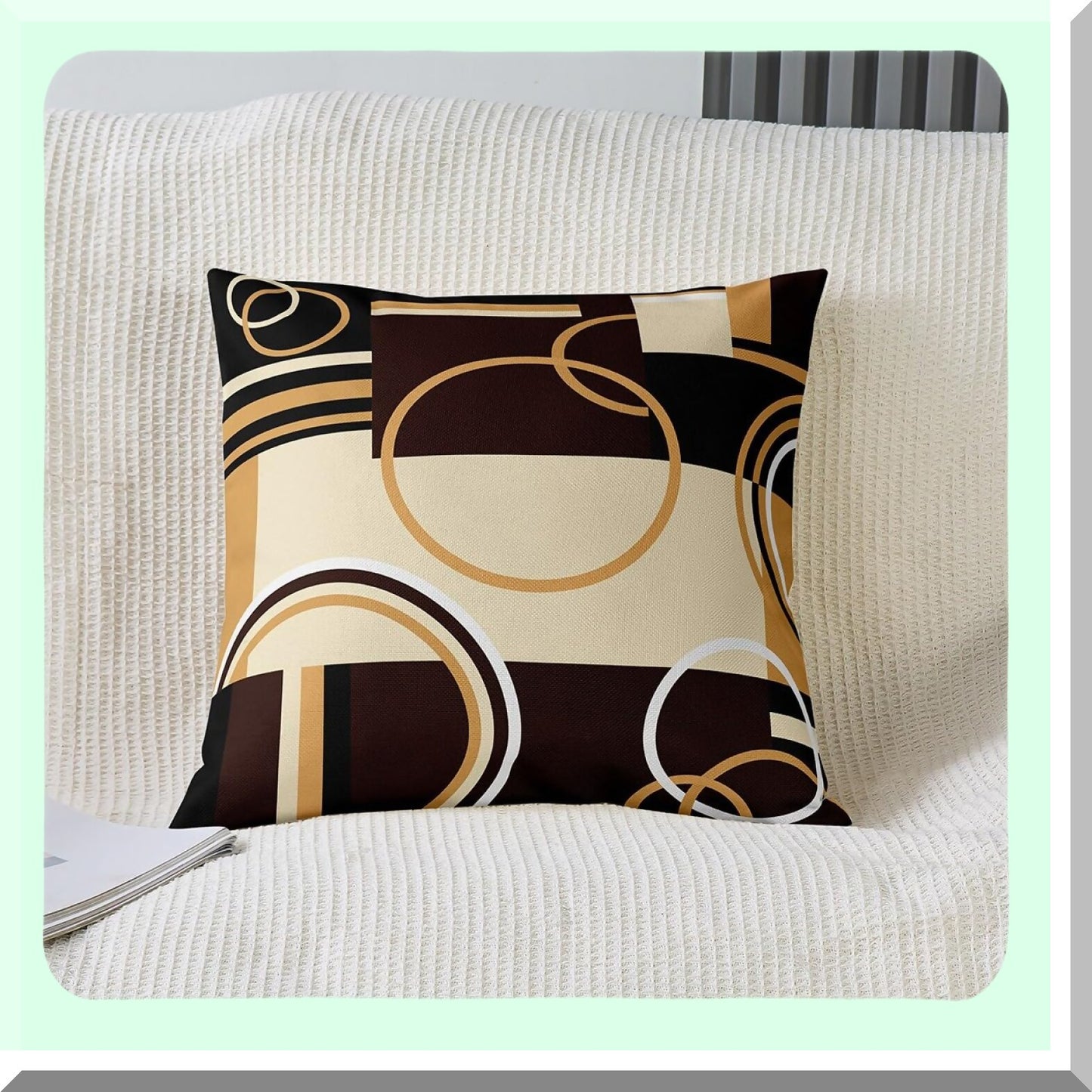 Geometric Swirls Lumbar Pillow Covers - Set of 2 Abstract Texture Cushion Cases for Modern Bedroom Decor - Brown Black Stripes Retro Circle Accent Pillows