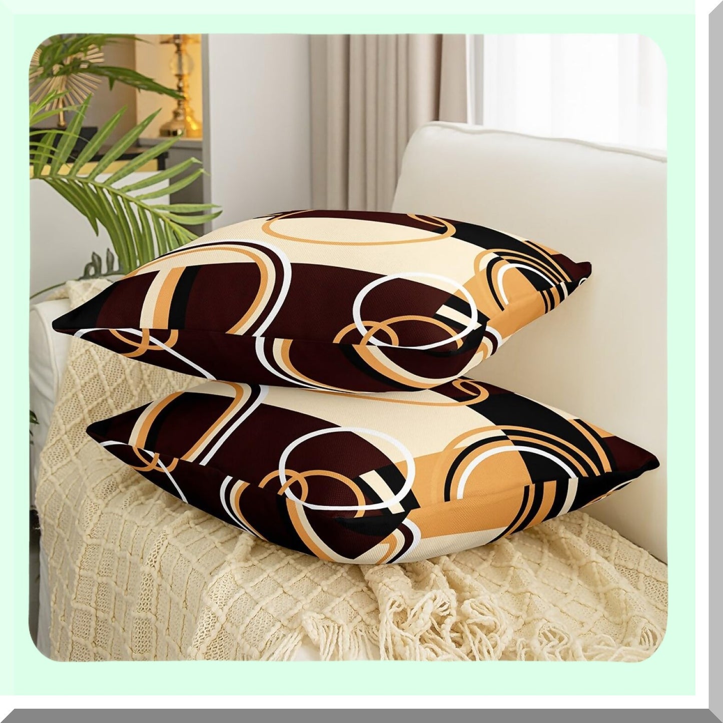 Geometric Swirls Lumbar Pillow Covers - Set of 2 Abstract Texture Cushion Cases for Modern Bedroom Decor - Brown Black Stripes Retro Circle Accent Pillows