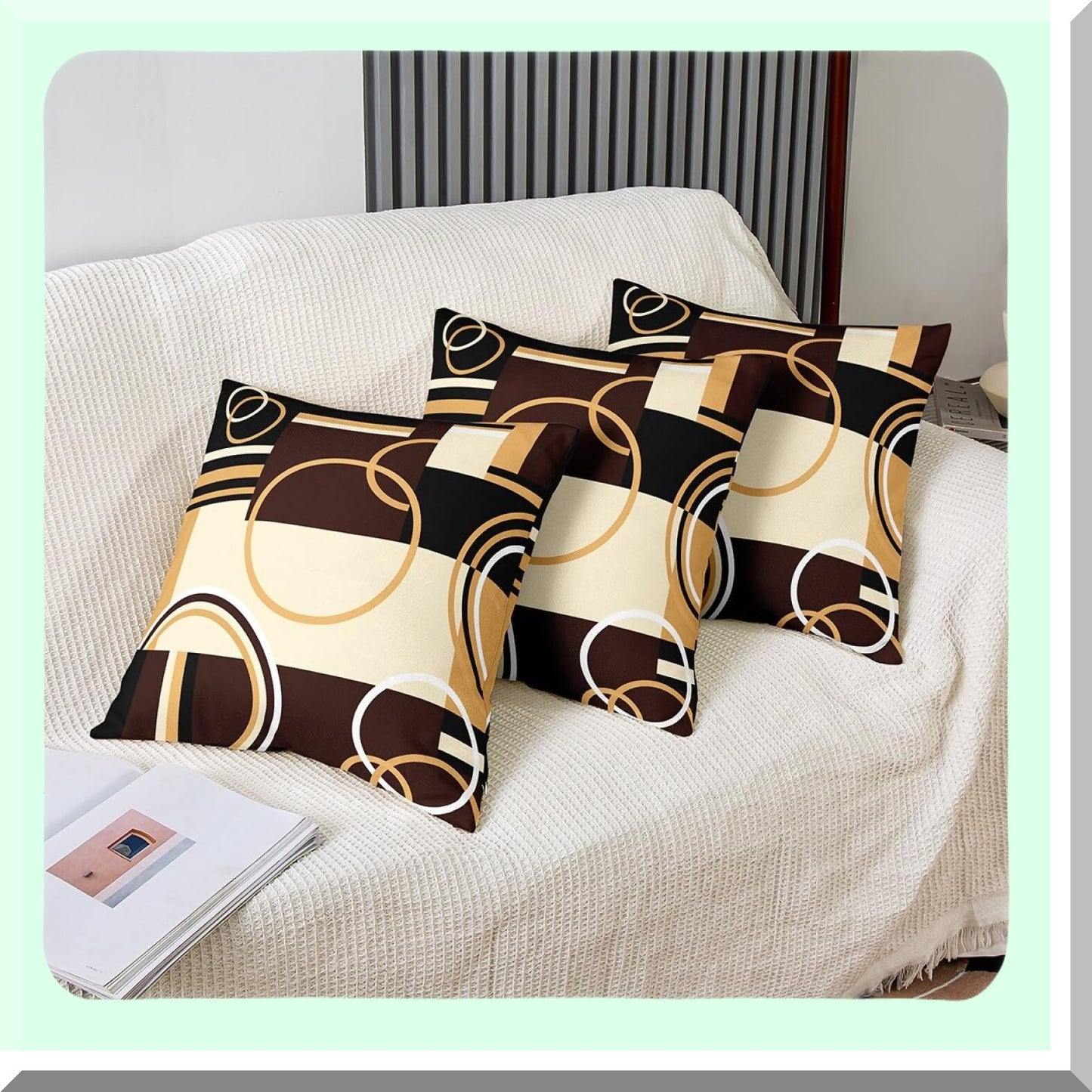 Geometric Swirls Lumbar Pillow Covers - Set of 2 Abstract Texture Cushion Cases for Modern Bedroom Decor - Brown Black Stripes Retro Circle Accent Pillows