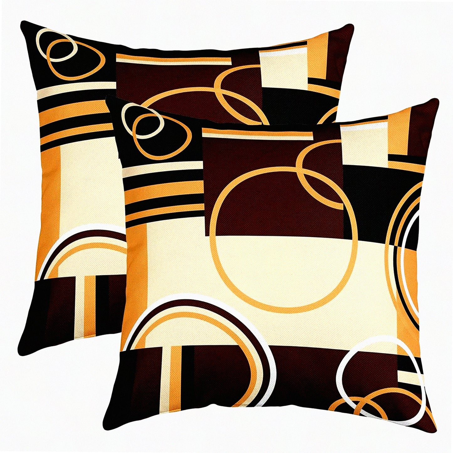 Geometric Swirls Lumbar Pillow Covers - Set of 2 Abstract Texture Cushion Cases for Modern Bedroom Decor - Brown Black Stripes Retro Circle Accent Pillows