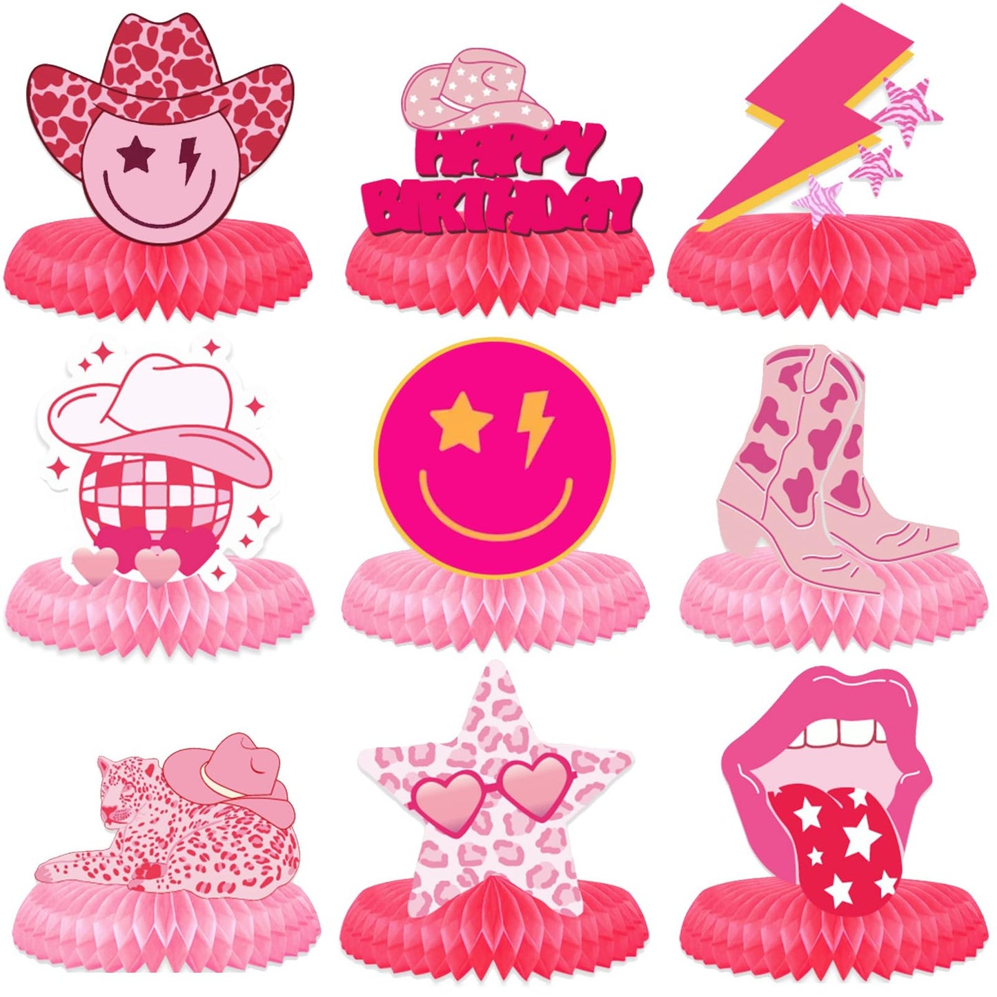 Lightning Lips Star Party Centerpieces - Y2K Hot Pink Honeycomb Decorations for Girls & Women. Preppy, Cute, and Perfect for Birthday Parties!