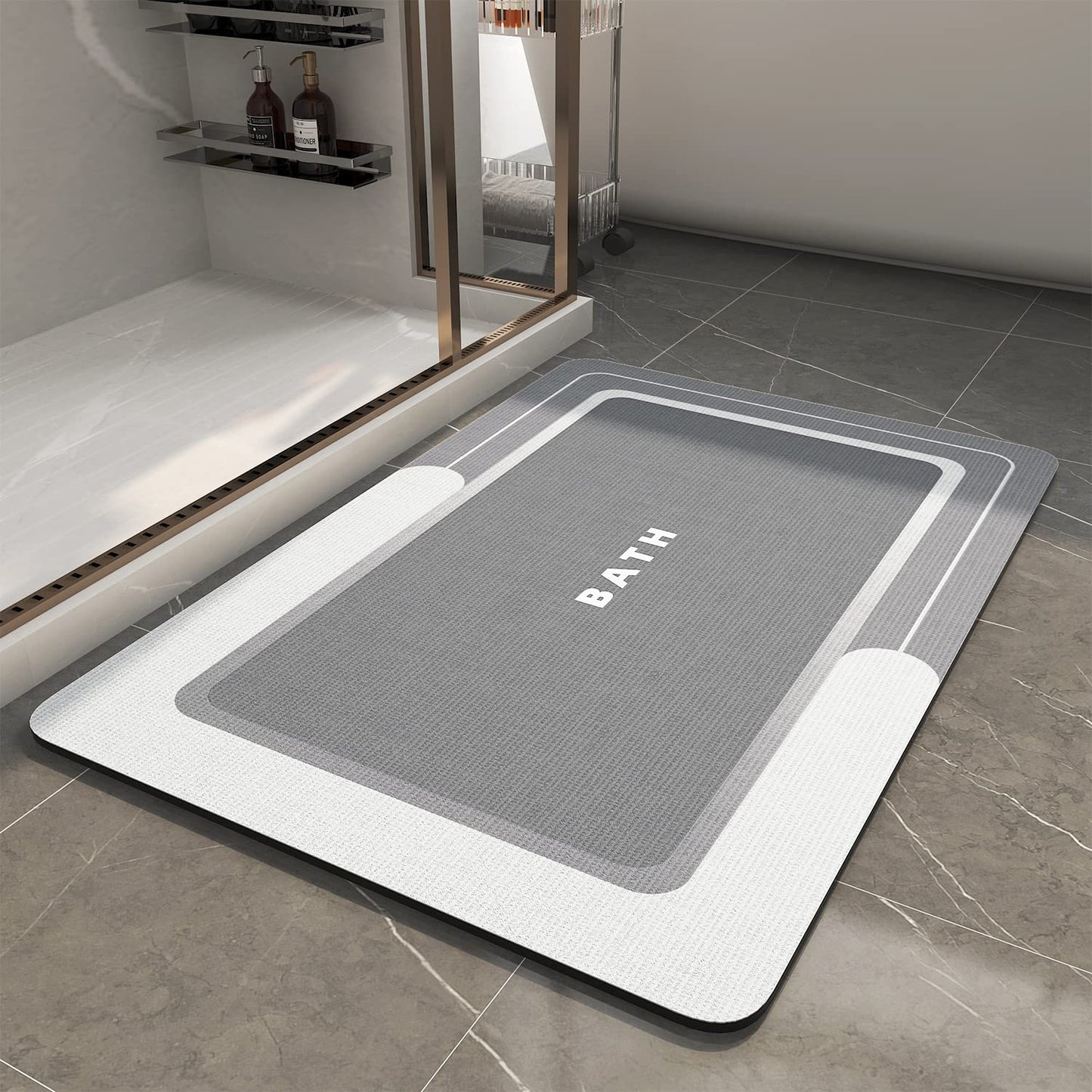 Bath Mat 17"x27" Grey Non Slip Absorbent
