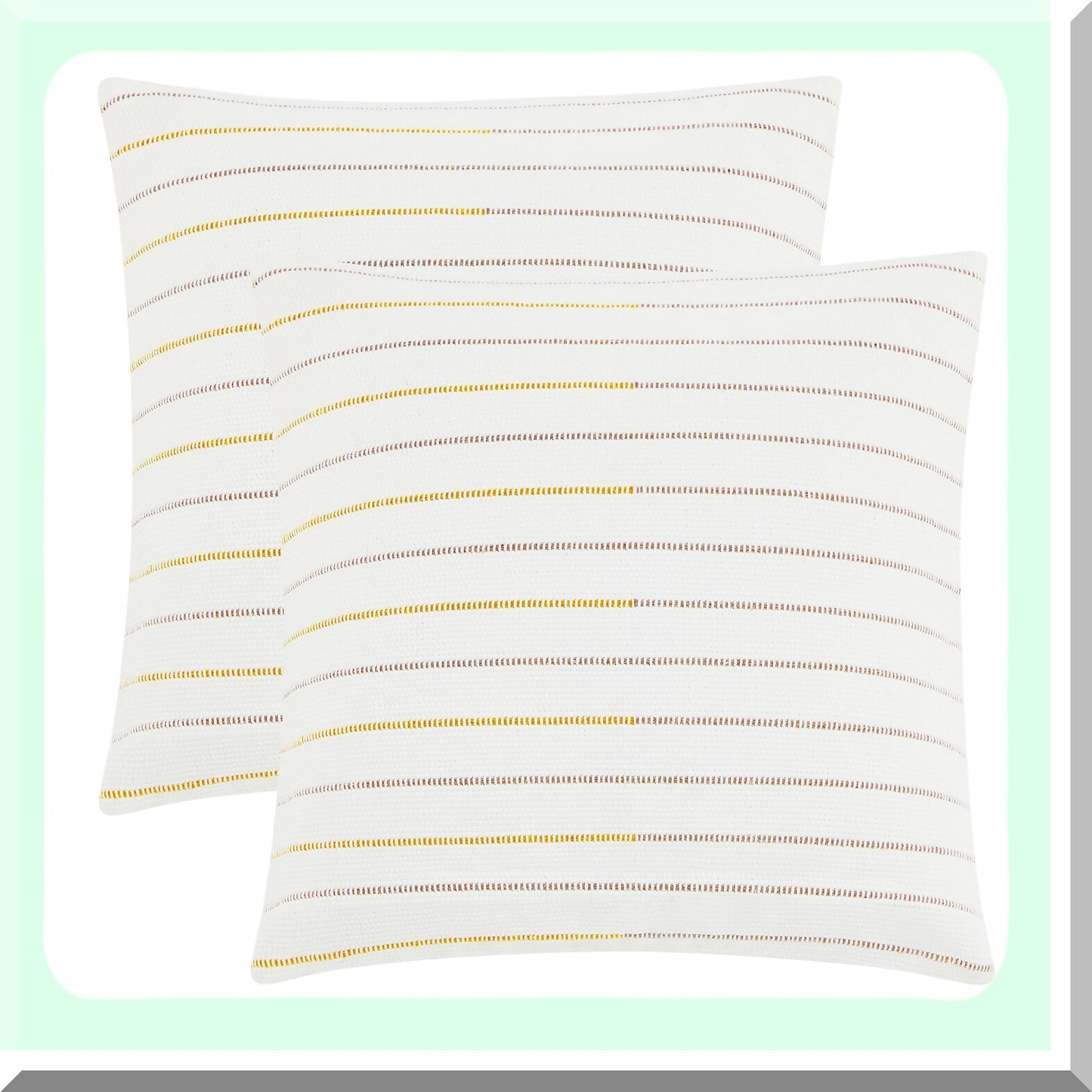 Boho Stripe Pillow Covers Set - Grey Mustard Yellow Decorative Throw Pillows - Farmhouse Living Room Cushion Covers - 18x18 inch Cotton Linen Sofa