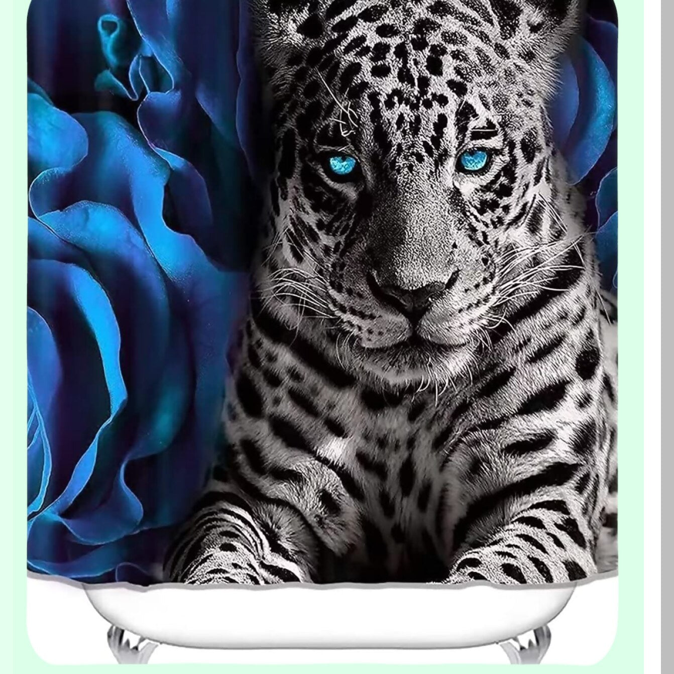 Blue Rose and Leopard Shower Curtain Set 4PCS