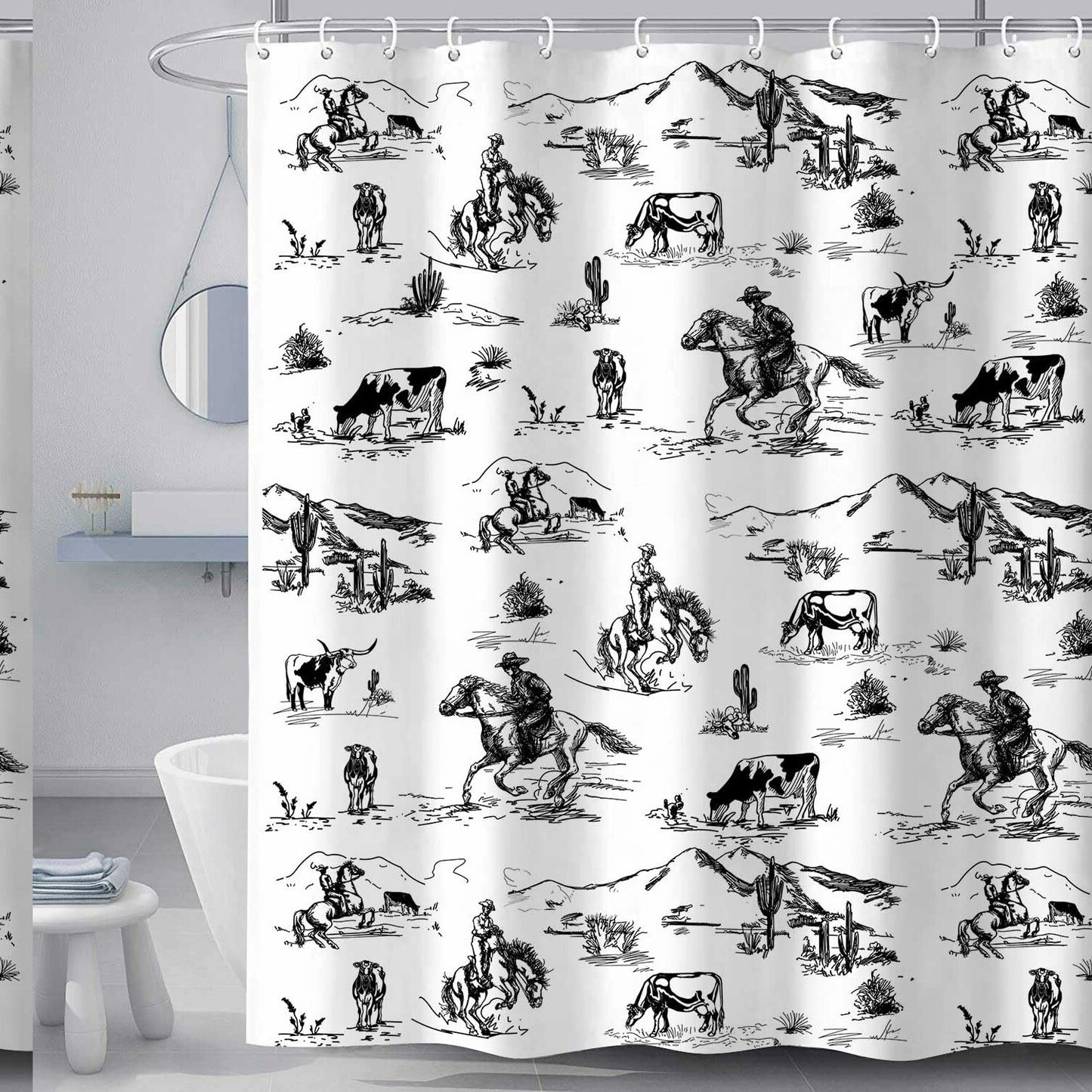 Western Cowboy Shower Curtain 69x70 Black