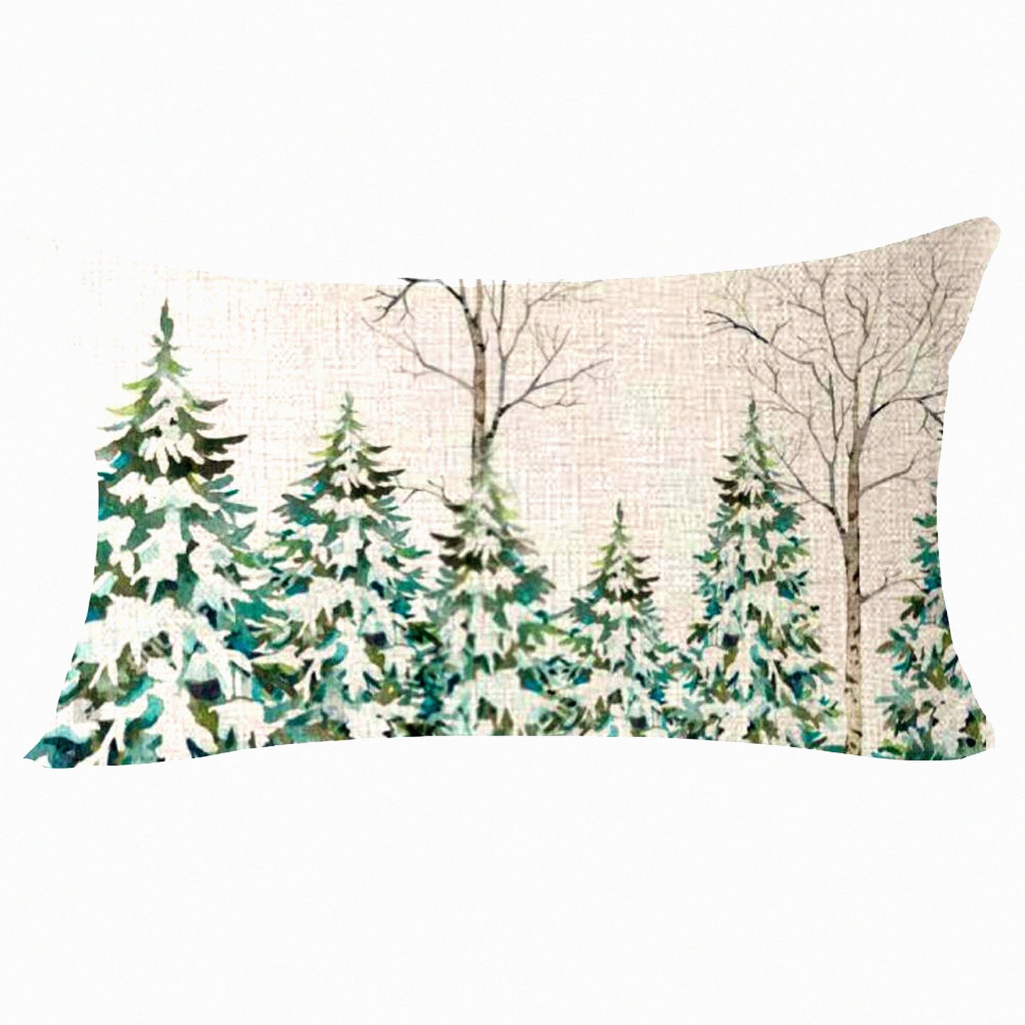 Winter Wonderland Pine Tree Decorative Pillow Cover - Snowy Merry Christmas Cushion Case for Outdoor Home Sofa - 12x20 Inch Cotton Linen - Light Green