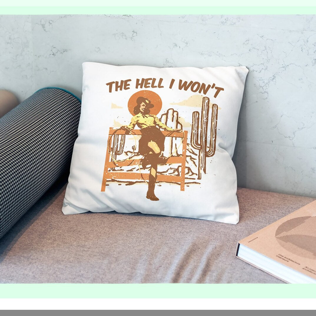 Retro Cowgirl Western Cactus Throw Pillow - Farmhouse Decor Cushion Cover for Living Room - Gifts for Cowgirl Women Girls - Countryside Lovers Décor