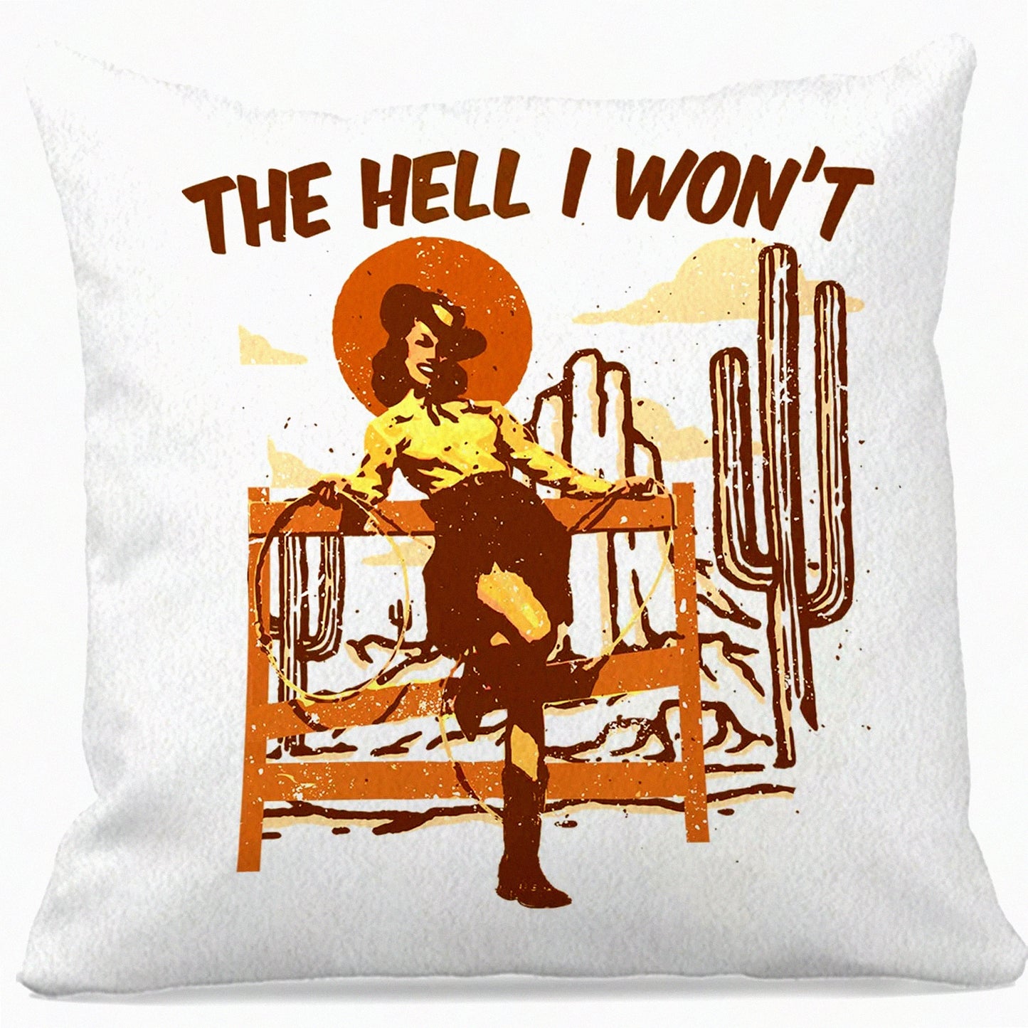 Retro Cowgirl Western Cactus Throw Pillow - Farmhouse Decor Cushion Cover for Living Room - Gifts for Cowgirl Women Girls - Countryside Lovers Décor