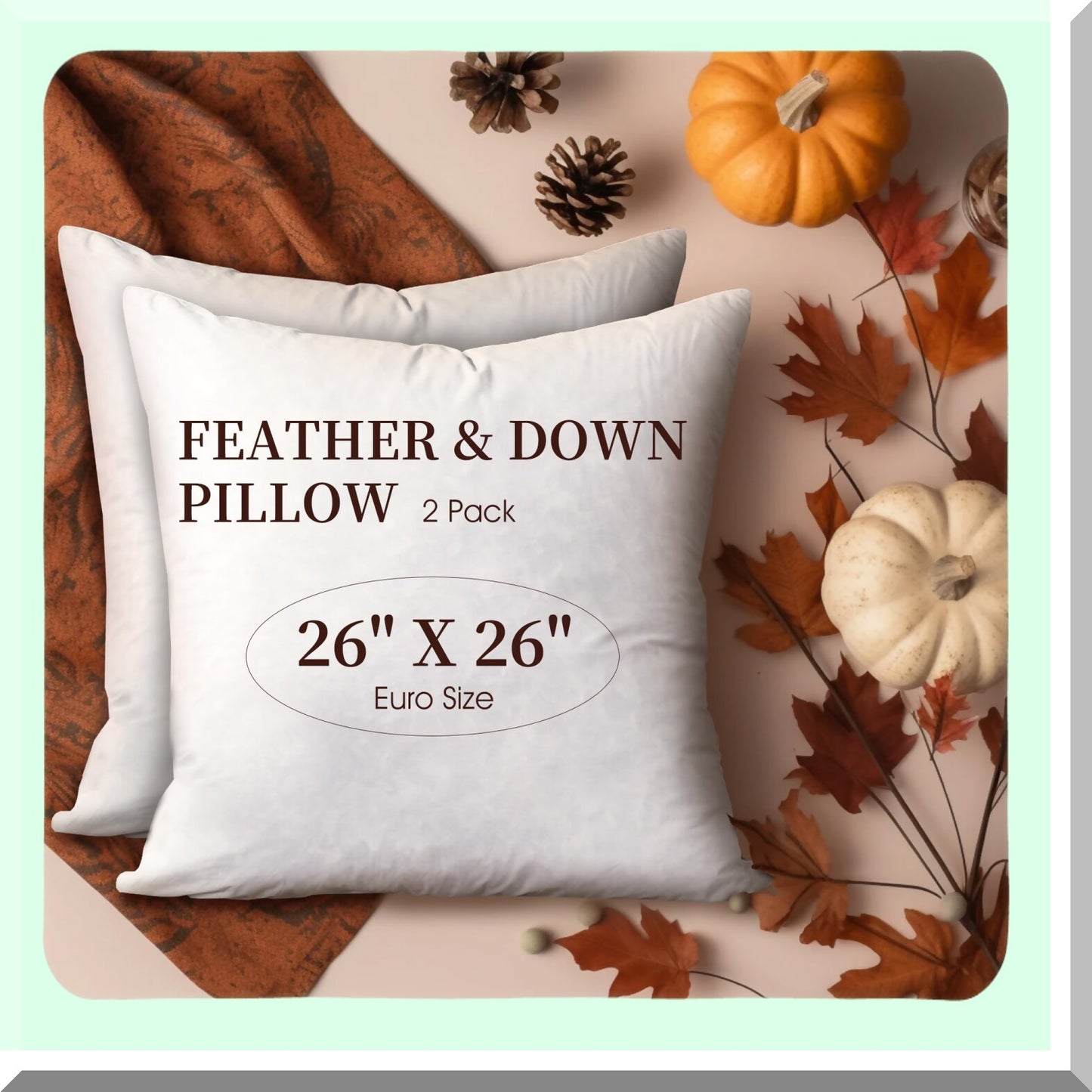 EuroSleep Hypoallergenic Pillow Inserts - 2 Pack Square Form, White - European Sleep Pillow Inserts for Sham - 26x26 Size - 2 Count Pack