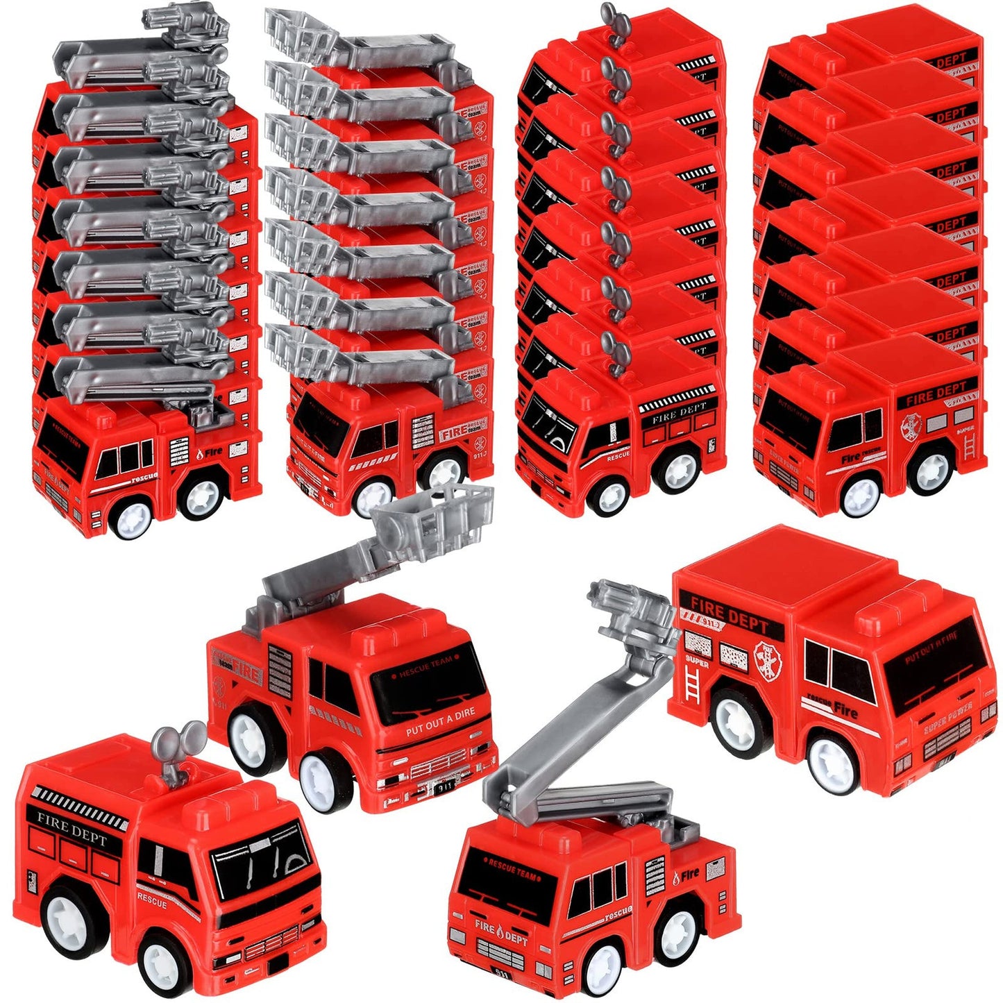 Mini Pullback Truck Set - Small Plastic Engine Toy Trucks for Birthday Party Favors and Goodie Bag Fillers - 4 Styles Available (Pack of 96)