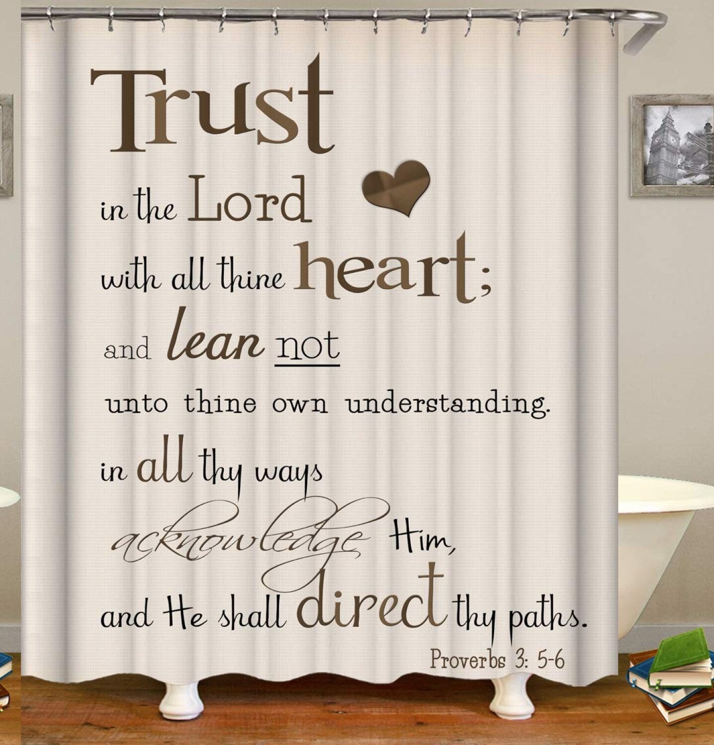 Fabric Shower Curtain with Quotes, 72x72 inches