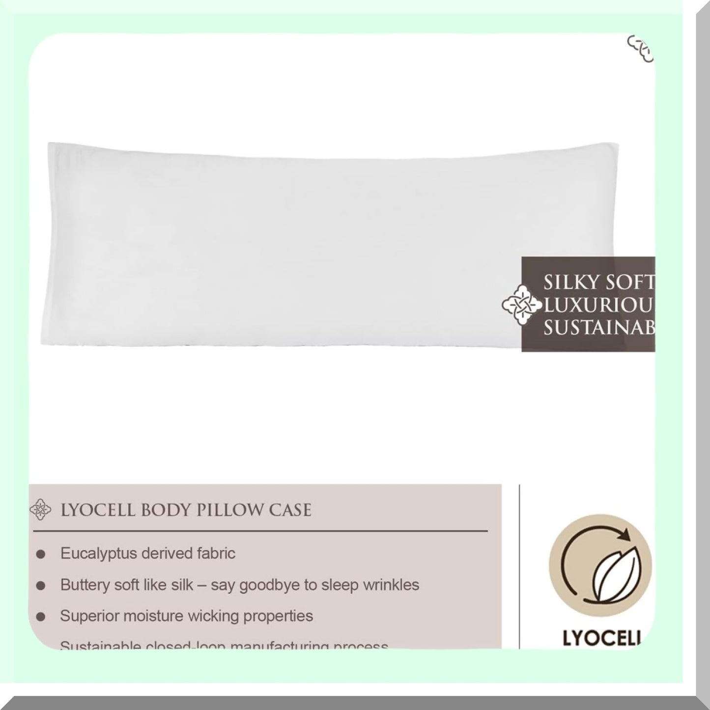 Luxury Lyocell Silk Body Pillowcase - Envelope Closure, 100% Alternative Silk, Hair Care, 21 x 54, White - Soft, Smooth, Hypoallergenic