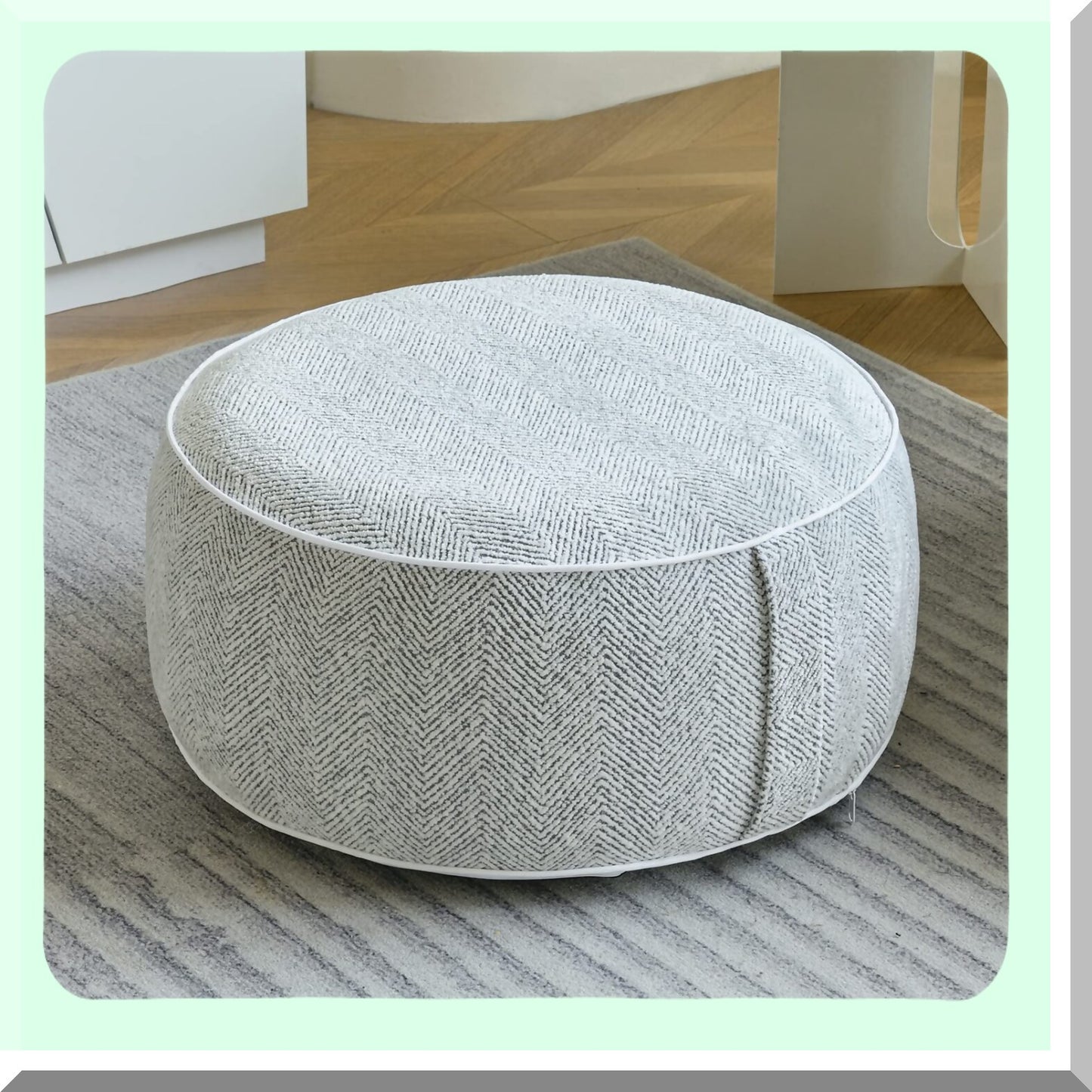 Chenille Comfort Pouf - Inflatable Liner, Portable Handle, Round Floor Pillow for Living Room, Bedroom, Kids Room - Grey - 21x10 Inches