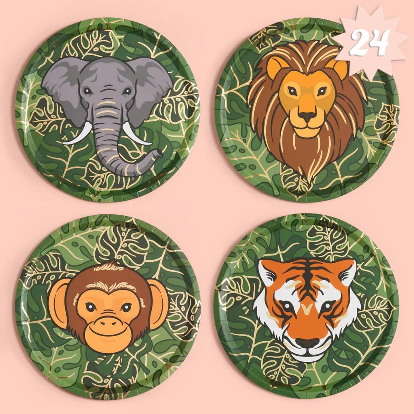 Safari Jungle Paper Plates - 24 Pack 9" Zoo Theme Party Decorations for Baby Shower, Birthday Party Supplies and Favors - Eco-Friendly Option