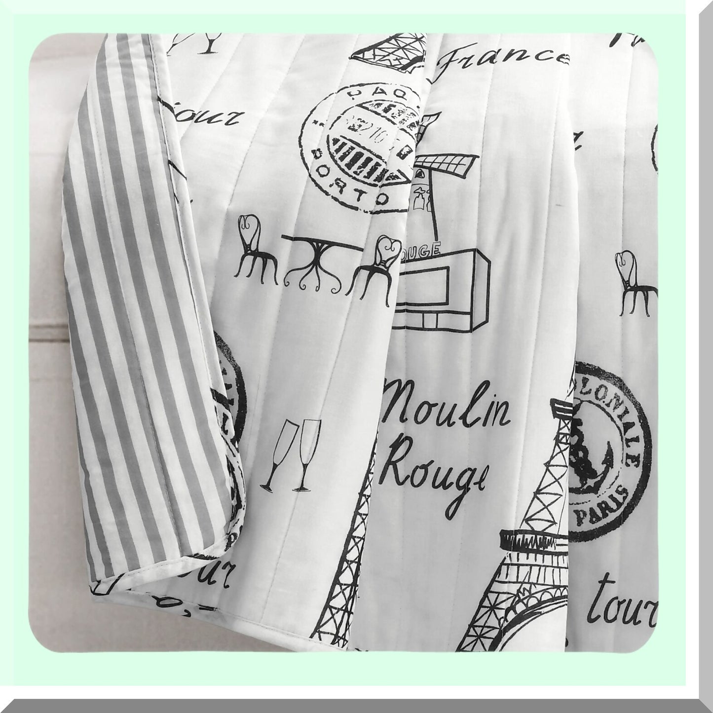 Parisian Chic Reversible Cotton Throw Blanket, 60" x 50", Black & White Elegance