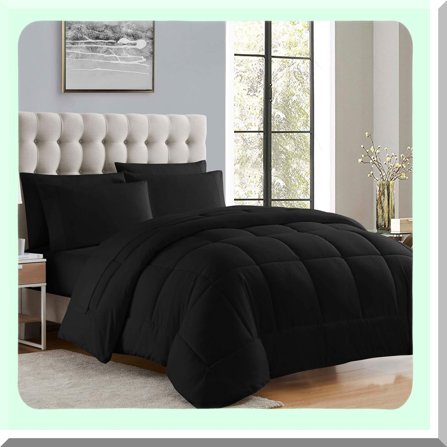Plush Loft All Season Comforter - Queen Size Black Duvet Insert with Microfiber Fill for Luxurious Warmth and Cozy Bedding