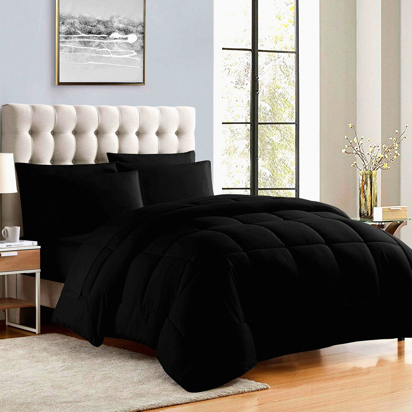 Plush Loft All Season Comforter - Queen Size Black Duvet Insert with Microfiber Fill for Luxurious Warmth and Cozy Bedding