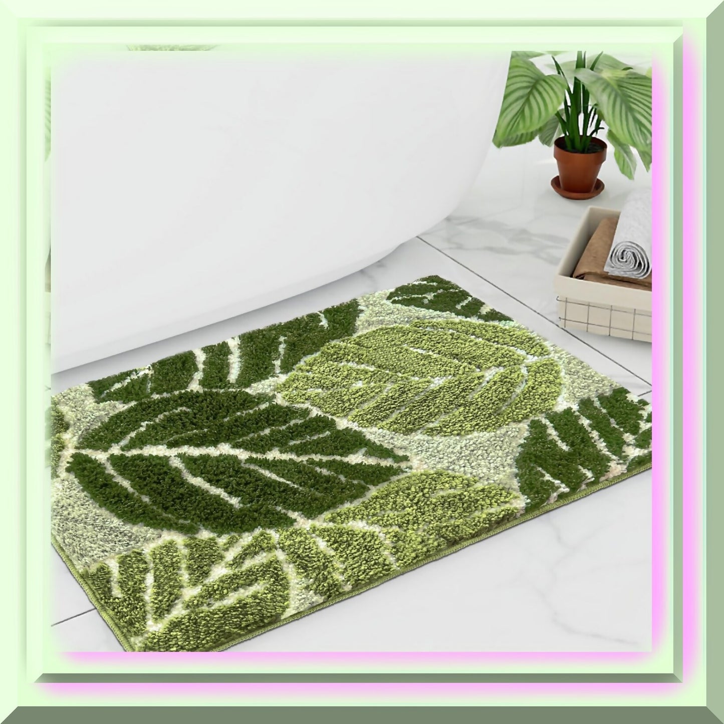 Sage Green Plant Non Slip Bath Mat 17x24