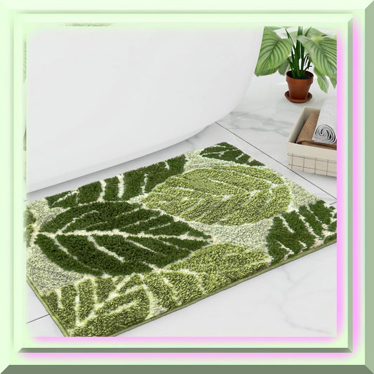 Sage Green Plant Non Slip Bath Mat 17x24