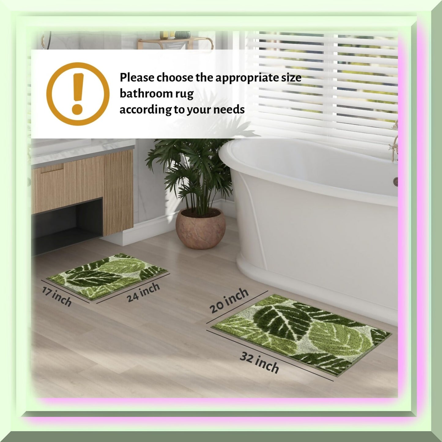 Sage Green Plant Non Slip Bath Mat 17x24