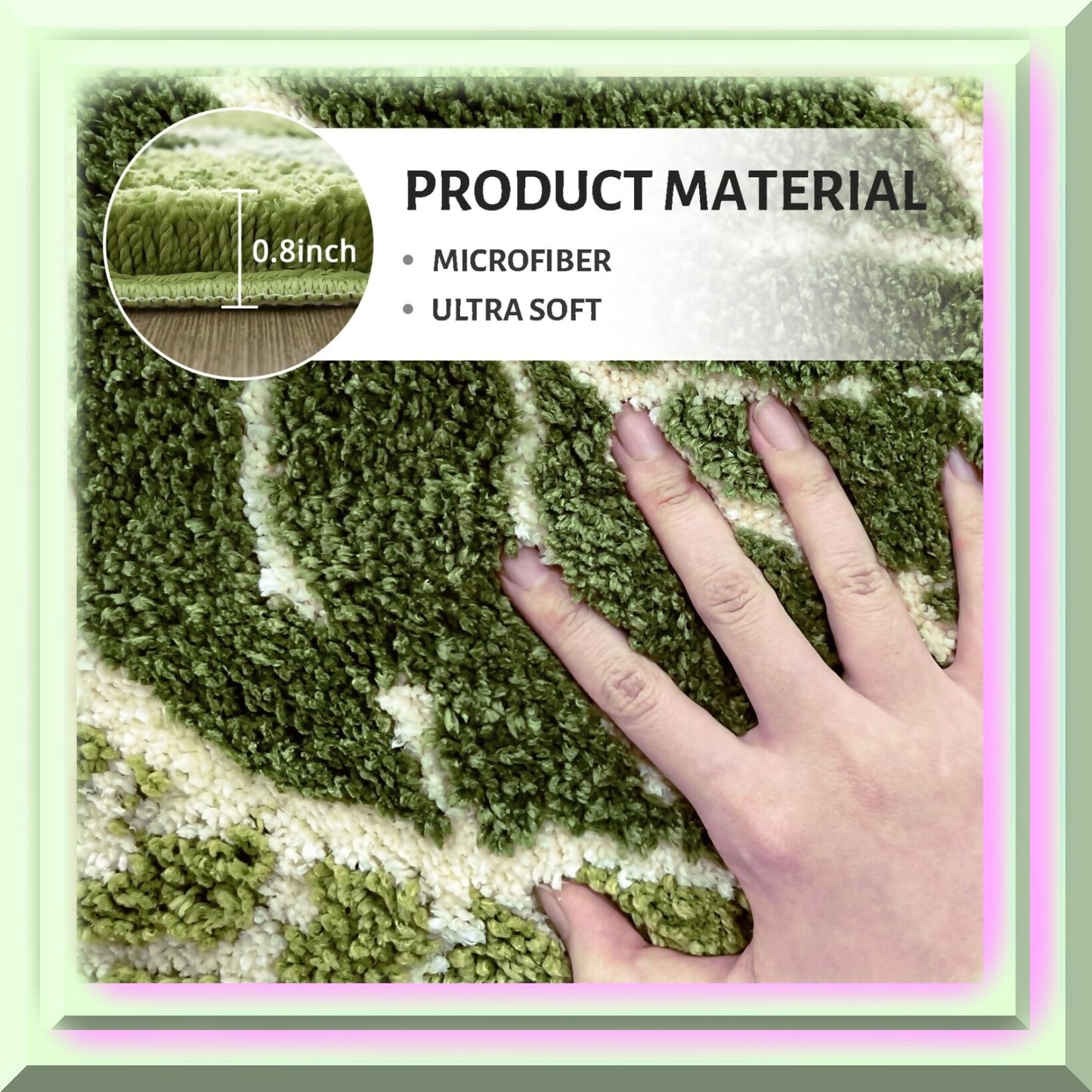 Sage Green Plant Non Slip Bath Mat 17x24