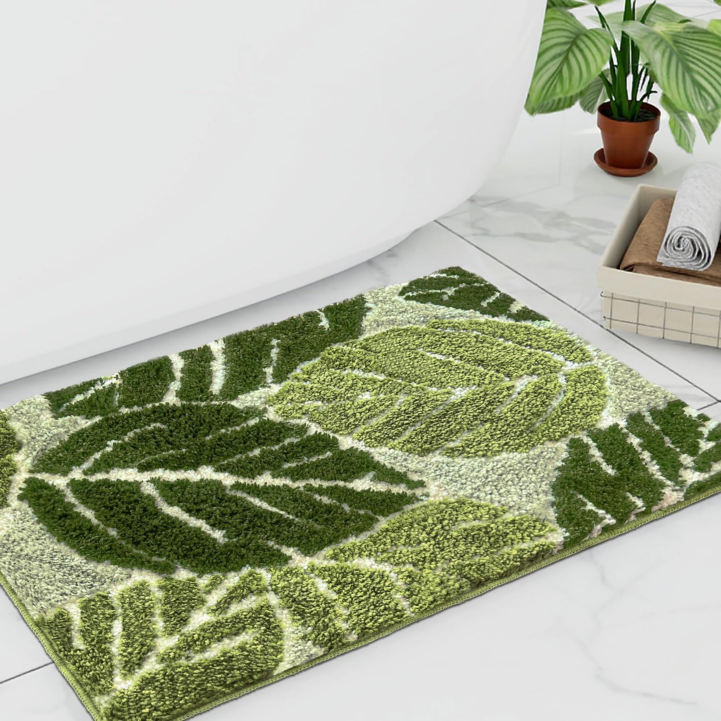 Sage Green Plant Non Slip Bath Mat 17x24