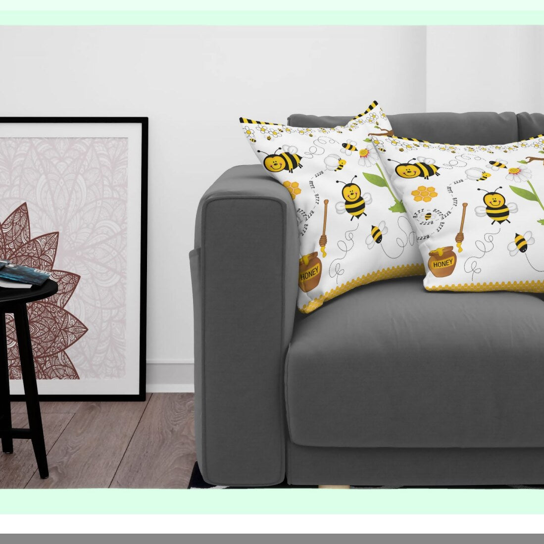 Springtime Buzz Collage Pillow Covers - Set of 2, Bee Daisy Chamomile Flowers Print, Double-Sided Zippered Decor, 20" White Yellow