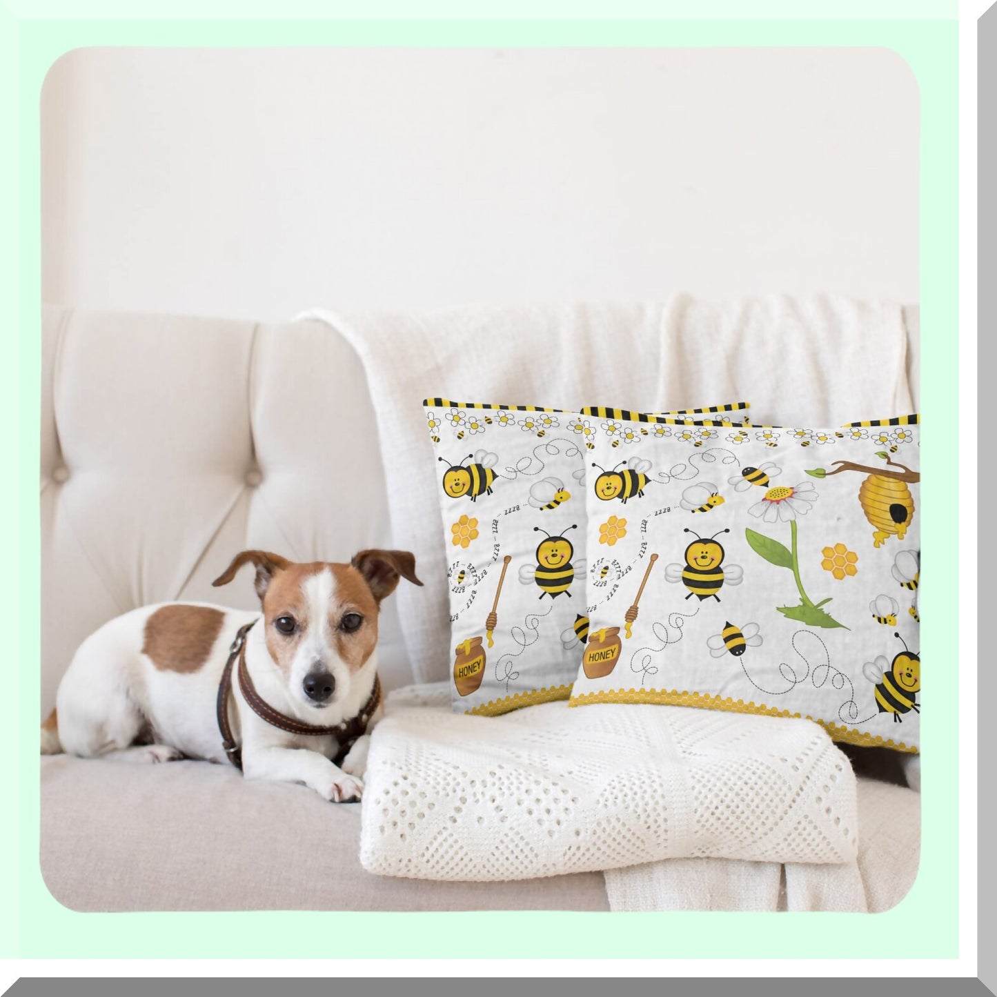 Springtime Buzz Collage Pillow Covers - Set of 2, Bee Daisy Chamomile Flowers Print, Double-Sided Zippered Decor, 20" White Yellow