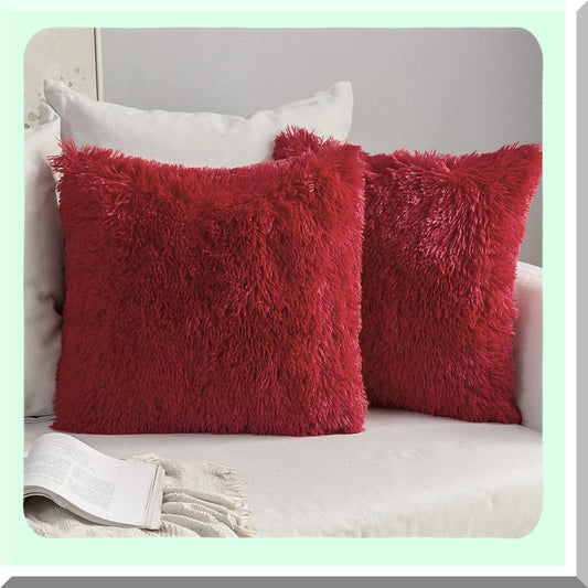 Luxury Plush Pillowcase Set - 2 Pack Decorative Cushion Covers for Sofa, Bedroom, Car - Deluxe Shell Design - 26x26 Inch - Red Color