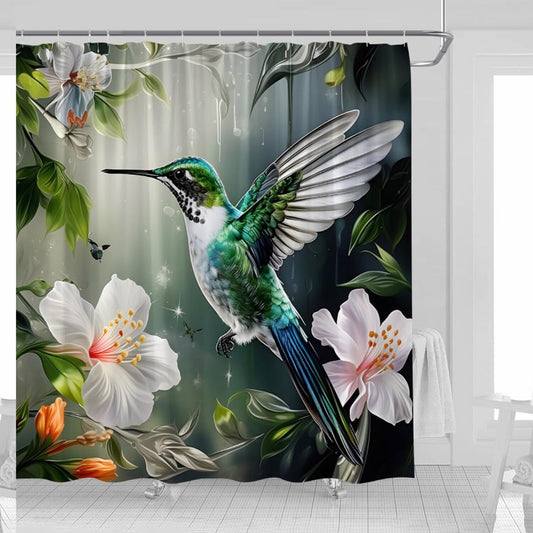 Hummingbird Flower Watercolor Shower Curtain 70x70