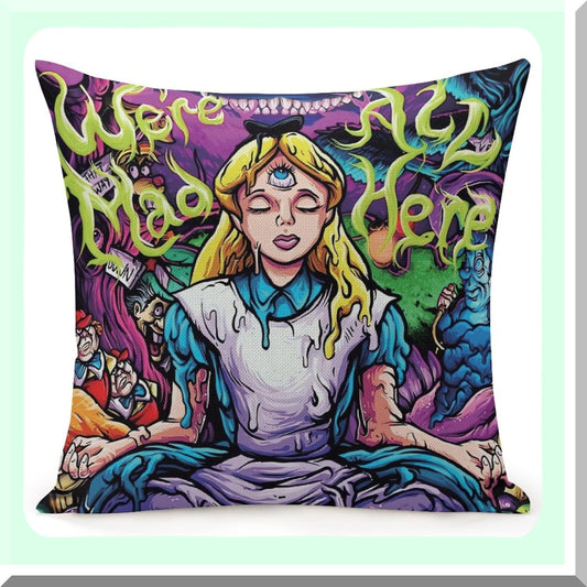 Wonderland Trippy Tapestry Pillow Covers - Decorative Alice in Wonderland Pillow Case for Bedroom - Trippy Decoration - 18 X 18 Inches